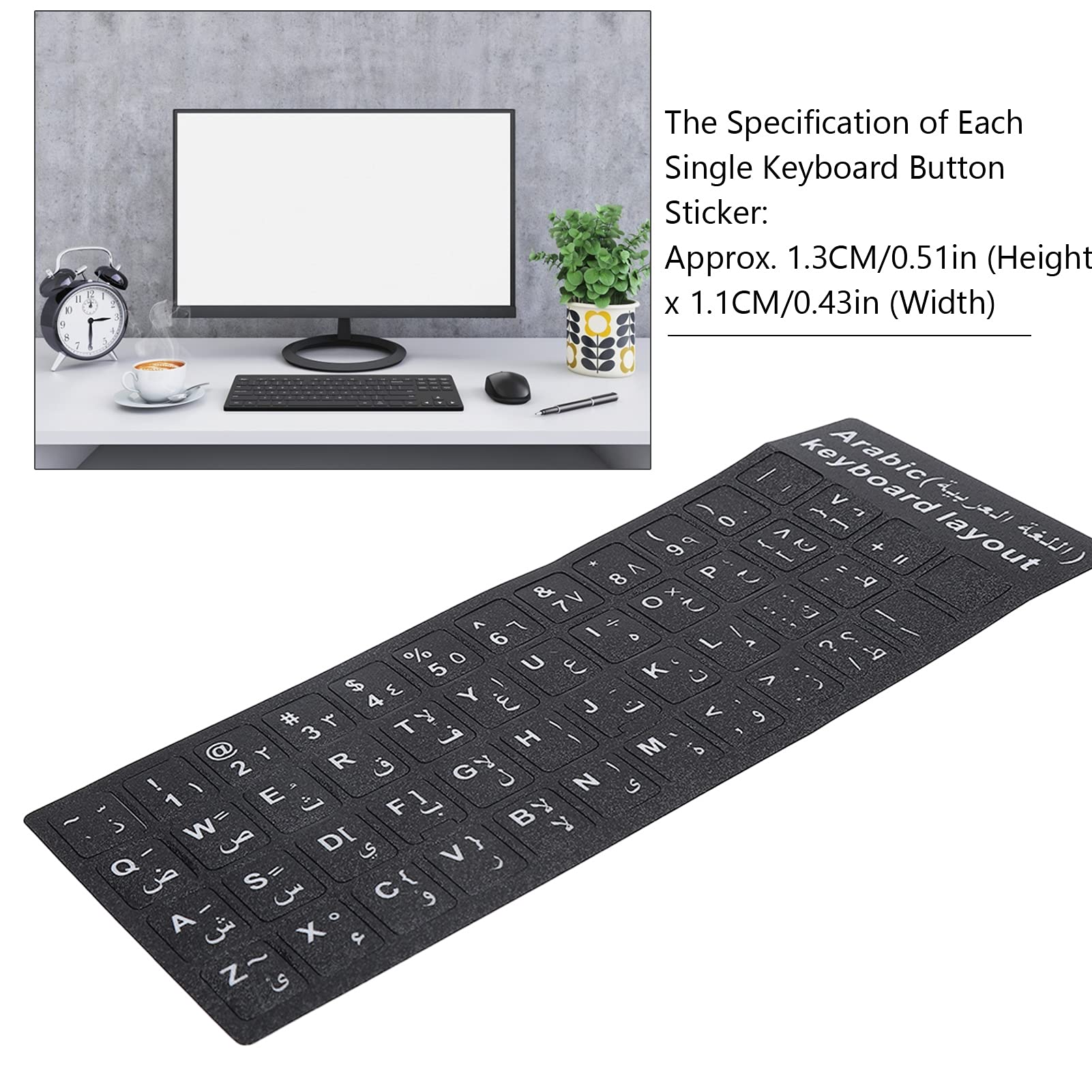 Jectse Adesivi della tastiera araba, impermeabili, resistenti all'umidità e ignifughi, PVC nero, per laptop e desktop da 10 a 17 pollici