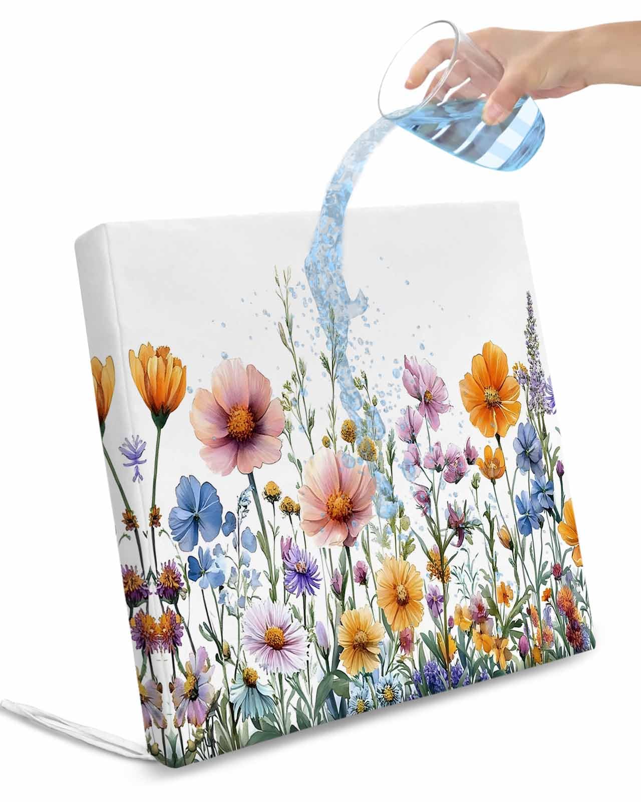 2 Pack Spring Floral Waterproof Cushion Covers with Ties, Outdoor Patio Chaise Lounge Chair Seat Cushion Slip Covers Replacement(Only Cover) Yellow Pink Flowers Farmhouse 20