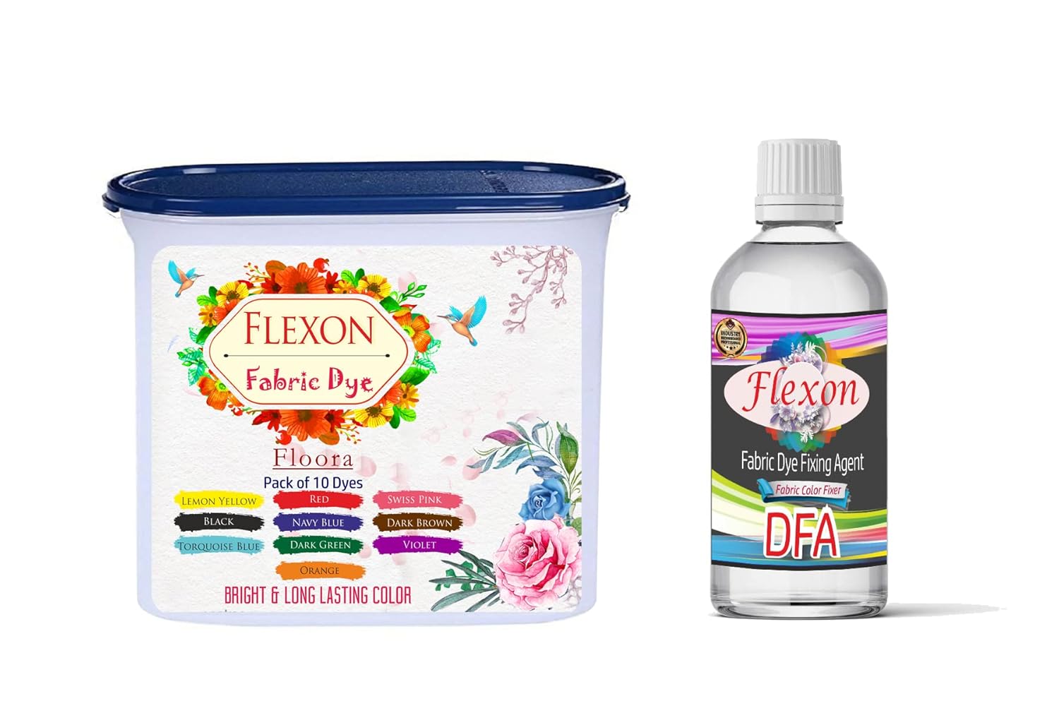 Flexon Fabric Dye Floora Multicolor Permanent Dye with Dye Fixer (Pack
