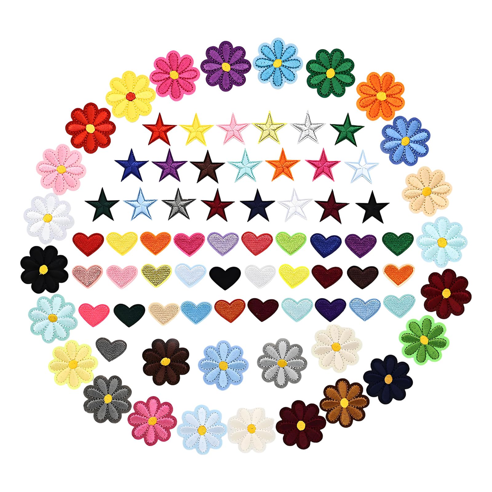 HZBB 80Pcs Embroidery Applique Star Floral Heart Shape Sew on Patches for Jackets Garment Decoration Sewing Accessories Sew on Appliques