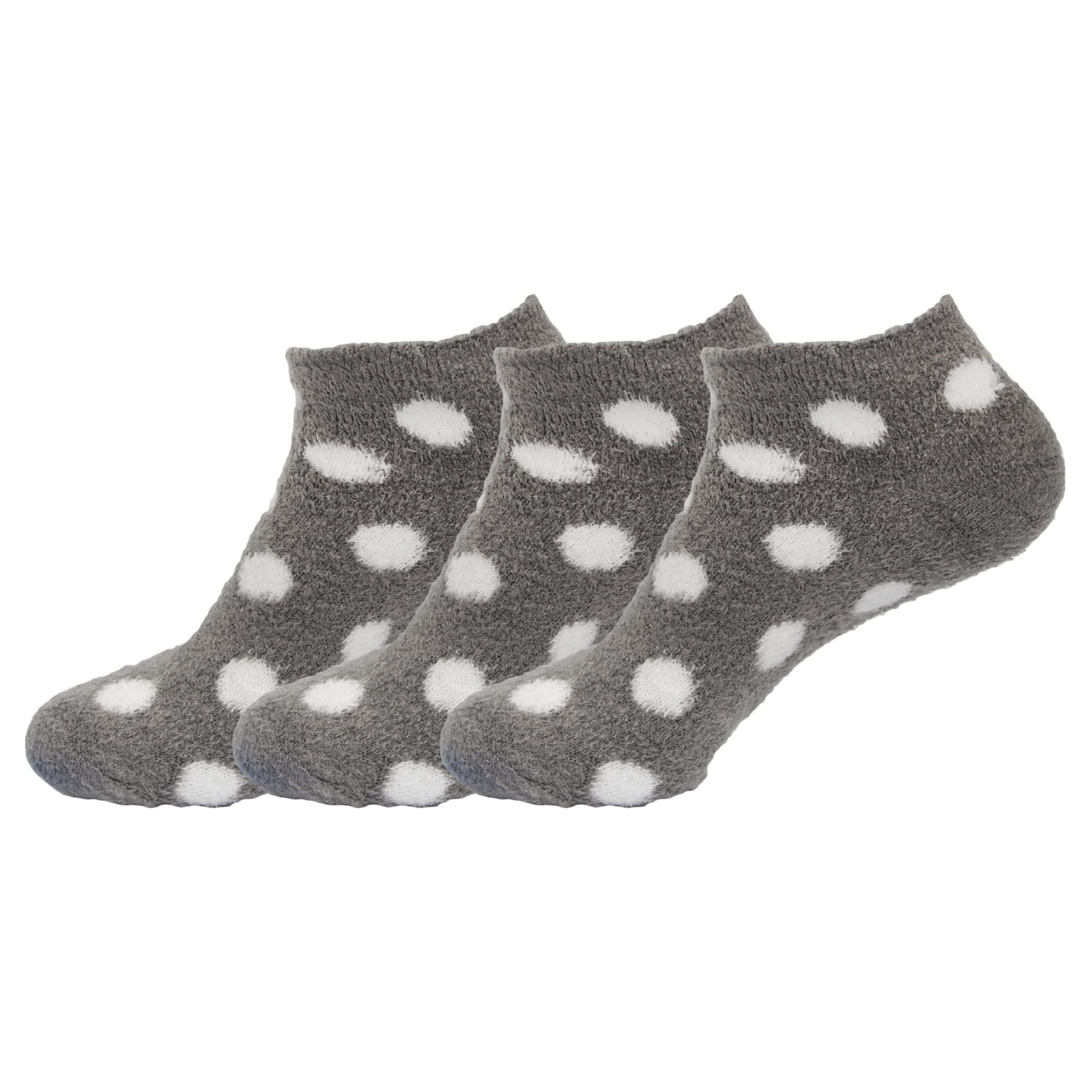 BambooMN Women's Super Soft Aloe Infused Fuzzy Nylon Spa Socks - Size 9-12 - Grey Dots - 3 Pairs