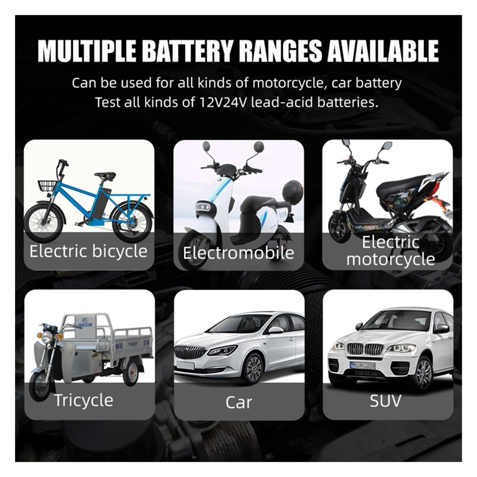 Comprobador de baterias, Probador de batería de coche de 12 V y 24 V, analizador de batería LCD, herienta de prueba, escáner, analizador digital de diagnóstico for coche, camión y motocicleta.