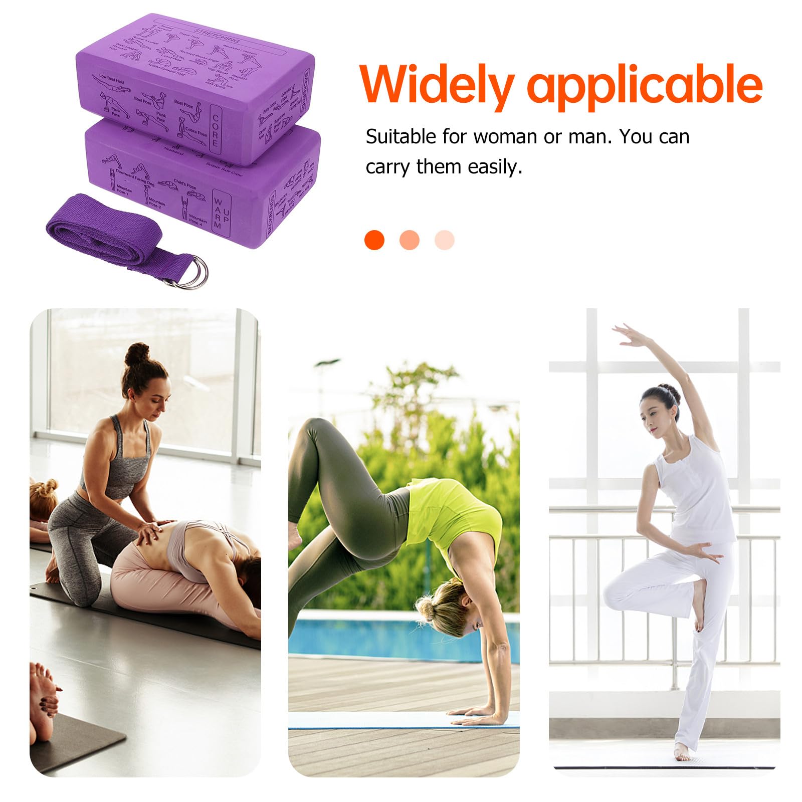 MAGICLULU Bloques de Yoga Espuma Eva Antideslizantes Alta Densidad 23x15x7,6 Cm Pack 2 Unidades Color Morado Principiantes y Niños para Estiramientos Flexibilidad y Pilates en Casa