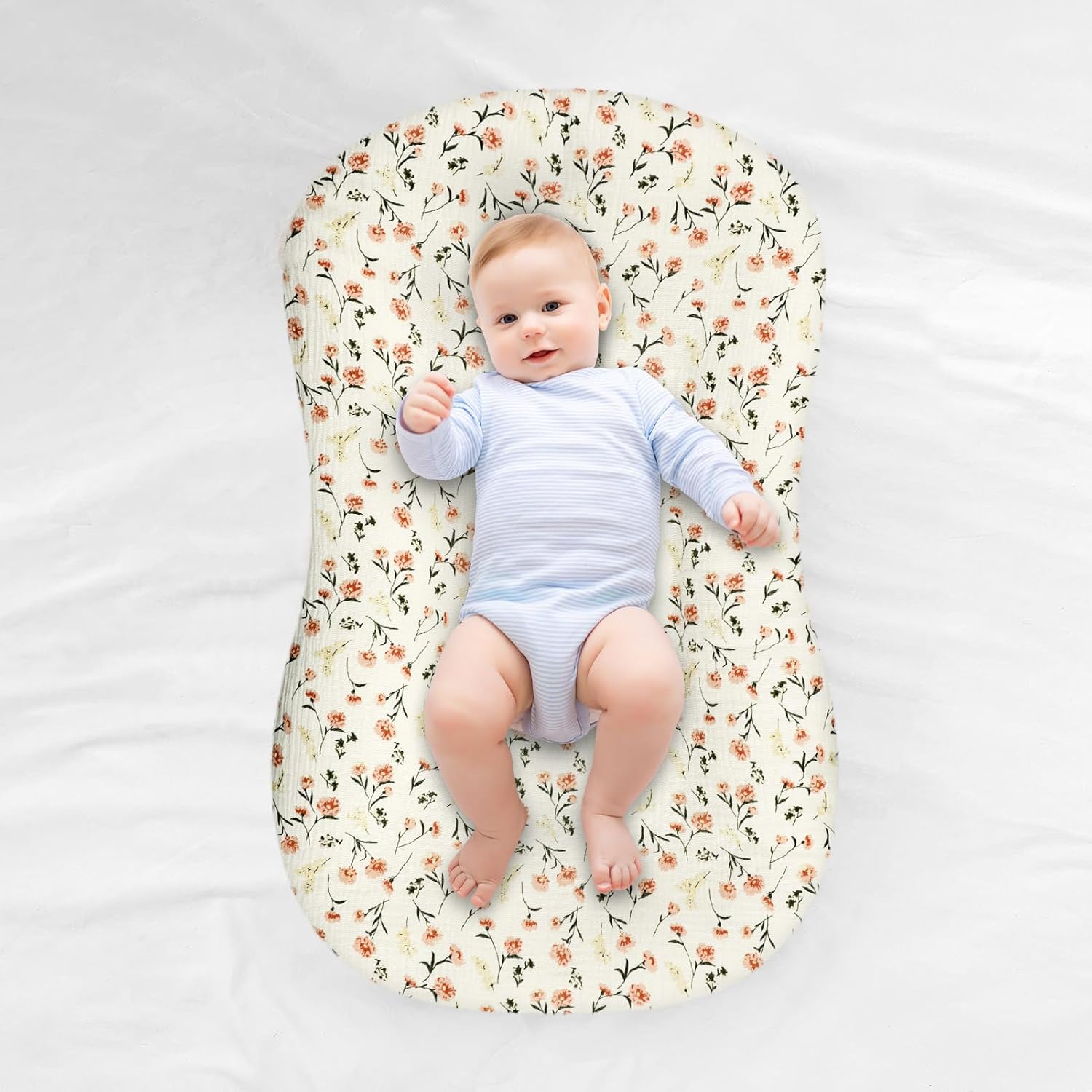 Hooyax Muslin Baby Lounger Cover 2 Pack, Organic Removable Lounger Slipcover for Newborn, Baby Padded Lounger Infant Floor Seat Covers for Boys Girls (Flesh Pink & Floral) - Image 4