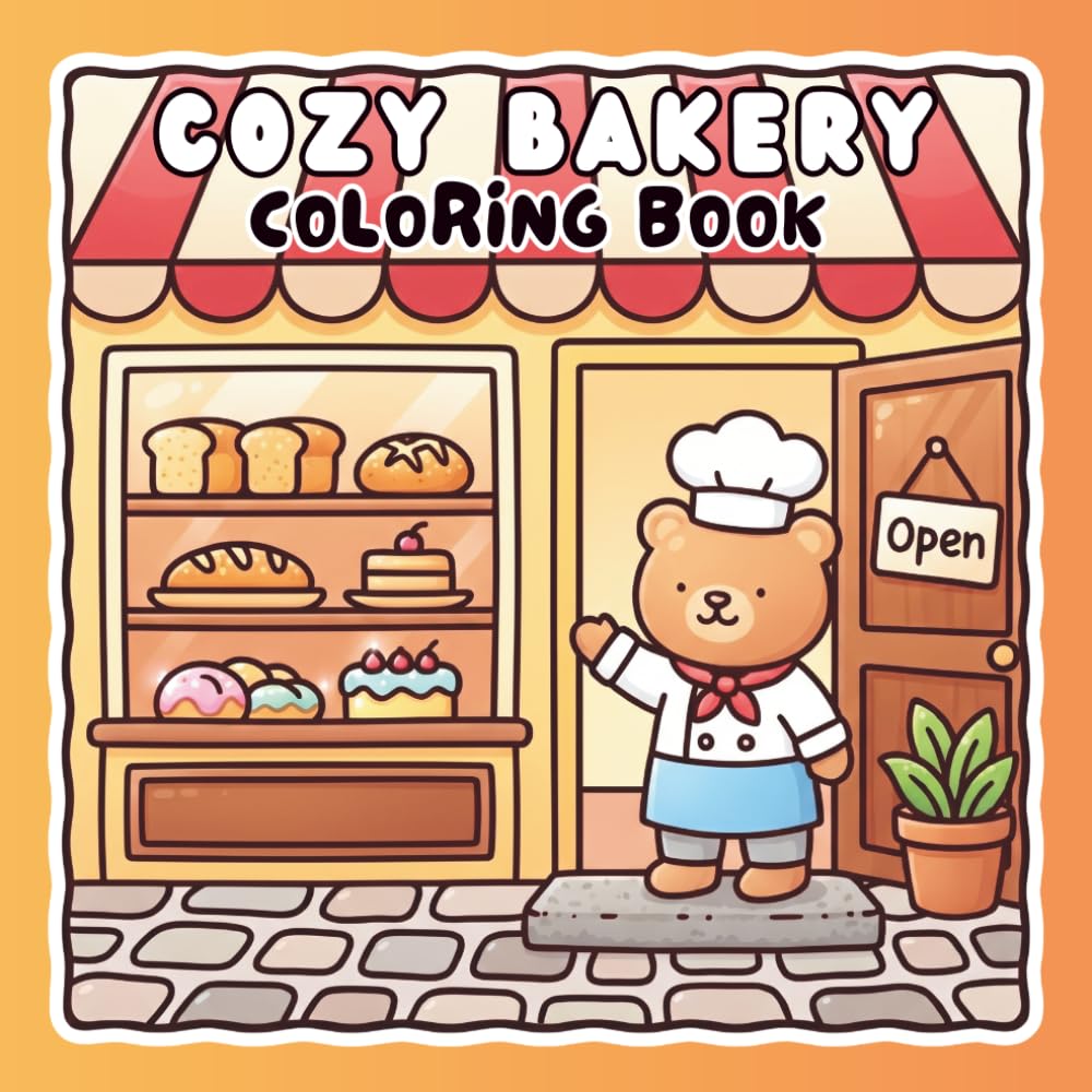 Cozy Bakery Coloring Book: Bold & Easy Cute Bakery Scenes Featuring Adorable Cakes, Bread, Cookies, Coffee, Pastries, and Cozy Café Moments for Stress Relief and Relaxation