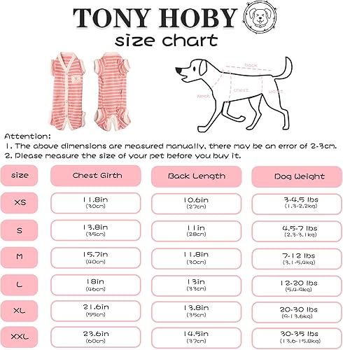 Miniatura 3 de TONY HOBY Pijama de perro para mascotas, pijama de perro de 4 patas con rayas, ropa de algodón suave para recuperación de cirugía (XL, rosa + niña
