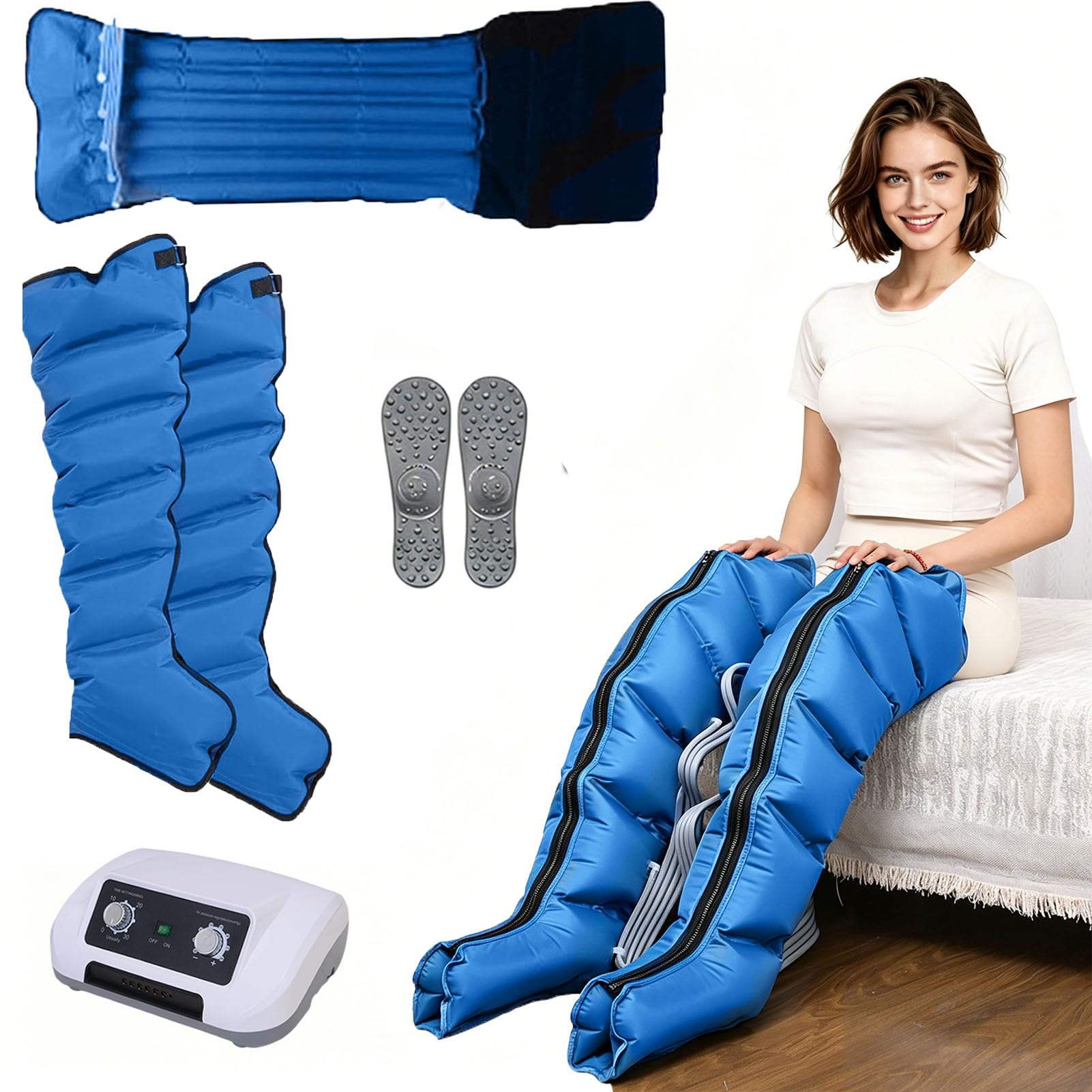 Presoterapia Piernas y Abdomen Brazos,Botas Presoterapia 6 Camaras,Masajeador Drenaje Linfatico Circulación,0-240 mmHg Ajustable,0-30 Min,Recuperacion Muscular en Casa