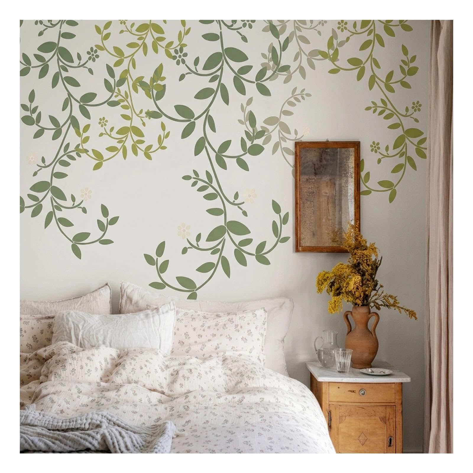 Pochoir extra large réutilisable au motif de fleurs et feuillages pour grand mur