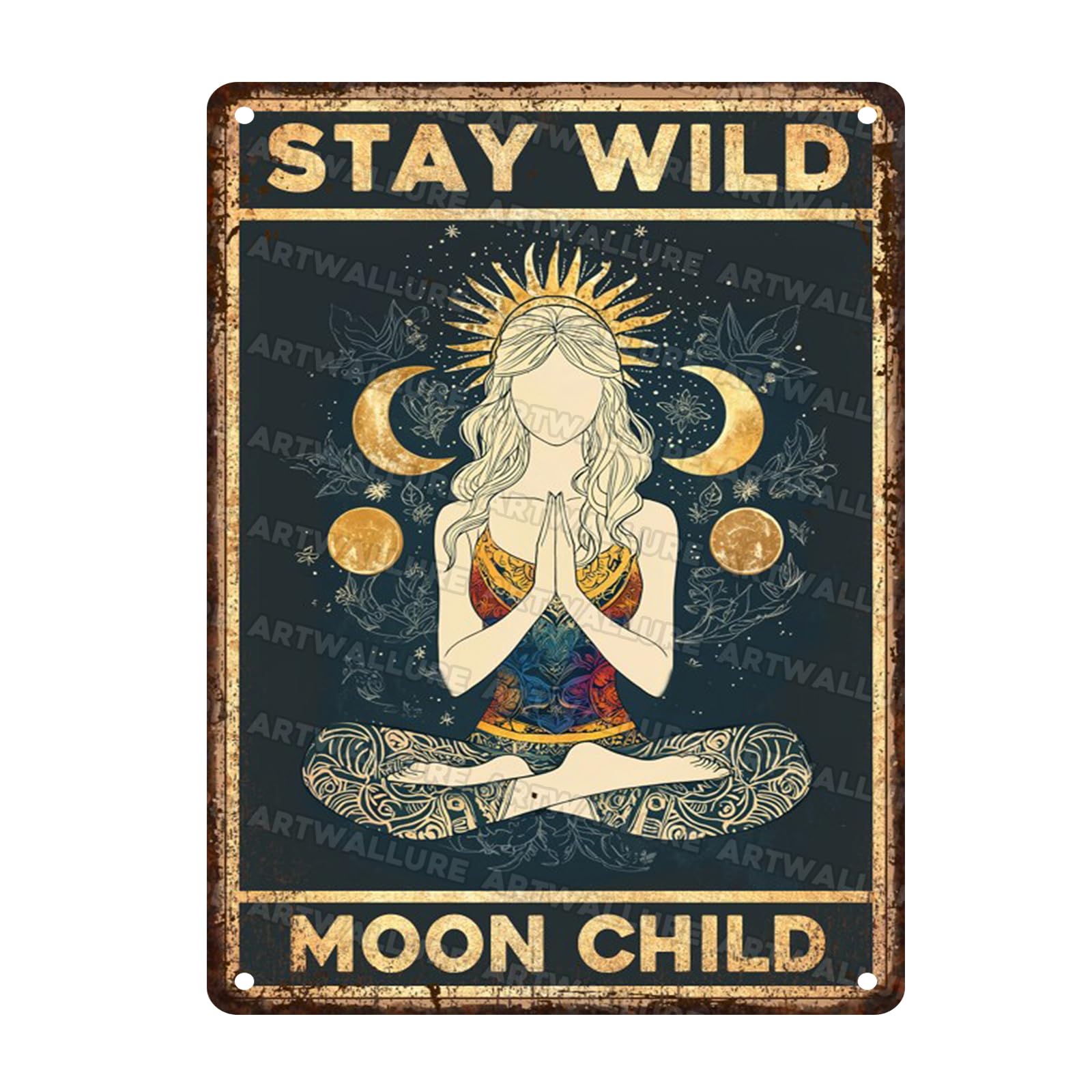 Vintage Metal Tin Sign Stay Wild Moon Child Sign Moon Wall Art Hippie Room Yoga Wall Art Decor For Women Meditation Room Decor Bedroom Living Room 12x16inch
