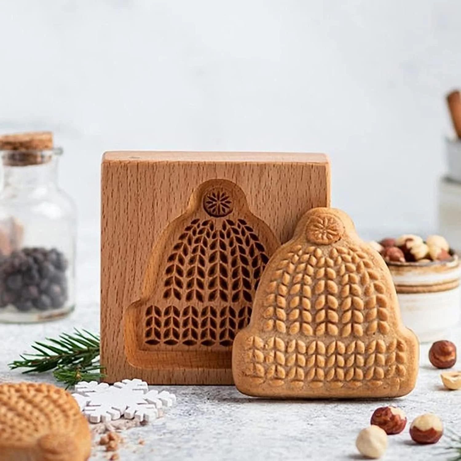 Juego de moldes de madera para galletas, 5 moldes tallados para hornear, moldes de galletas con formas de bricolaje, sello en relieve para galletas caseras