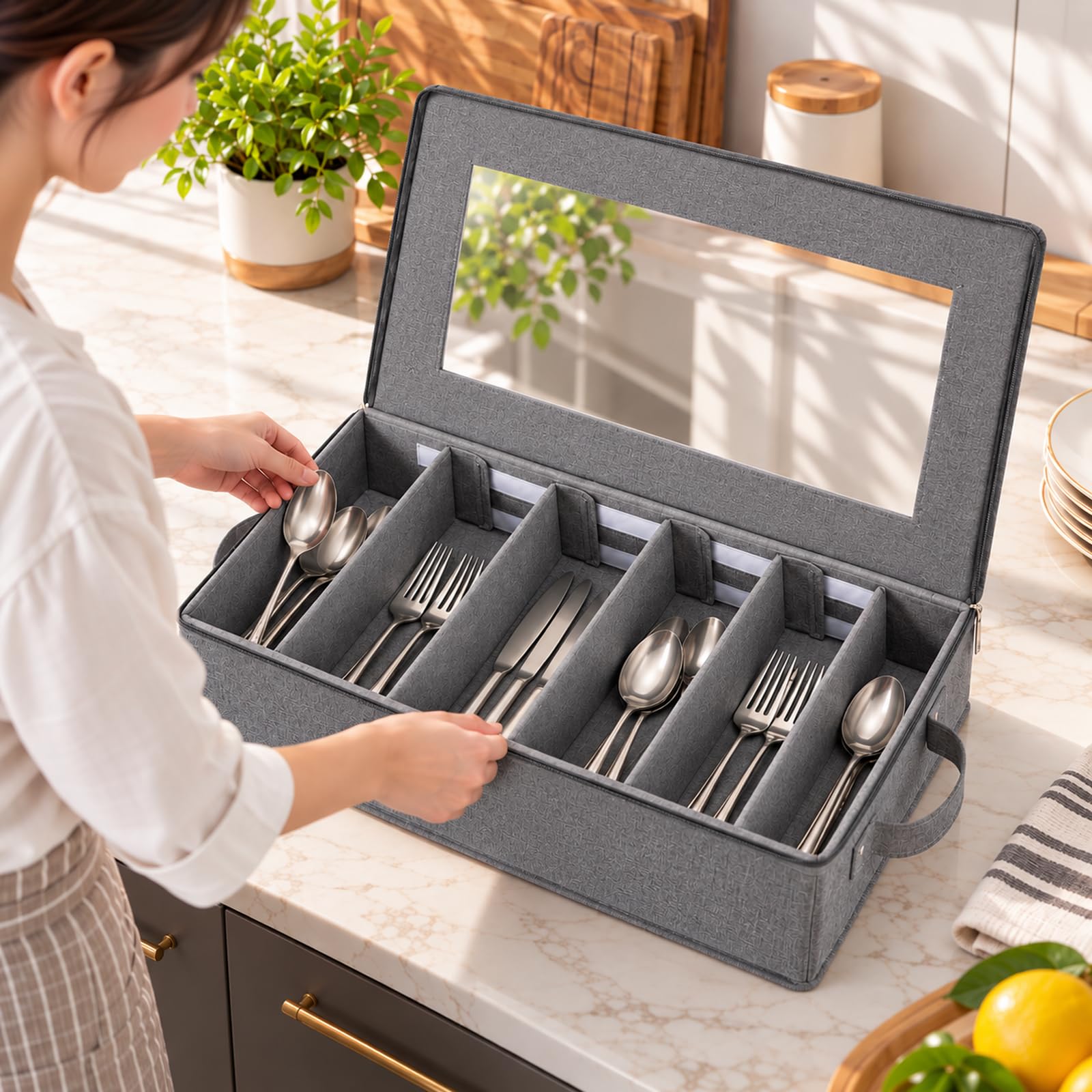 Amazon.co.jp: 食器食器収納ケース 銀食器収納ボックス チェスト