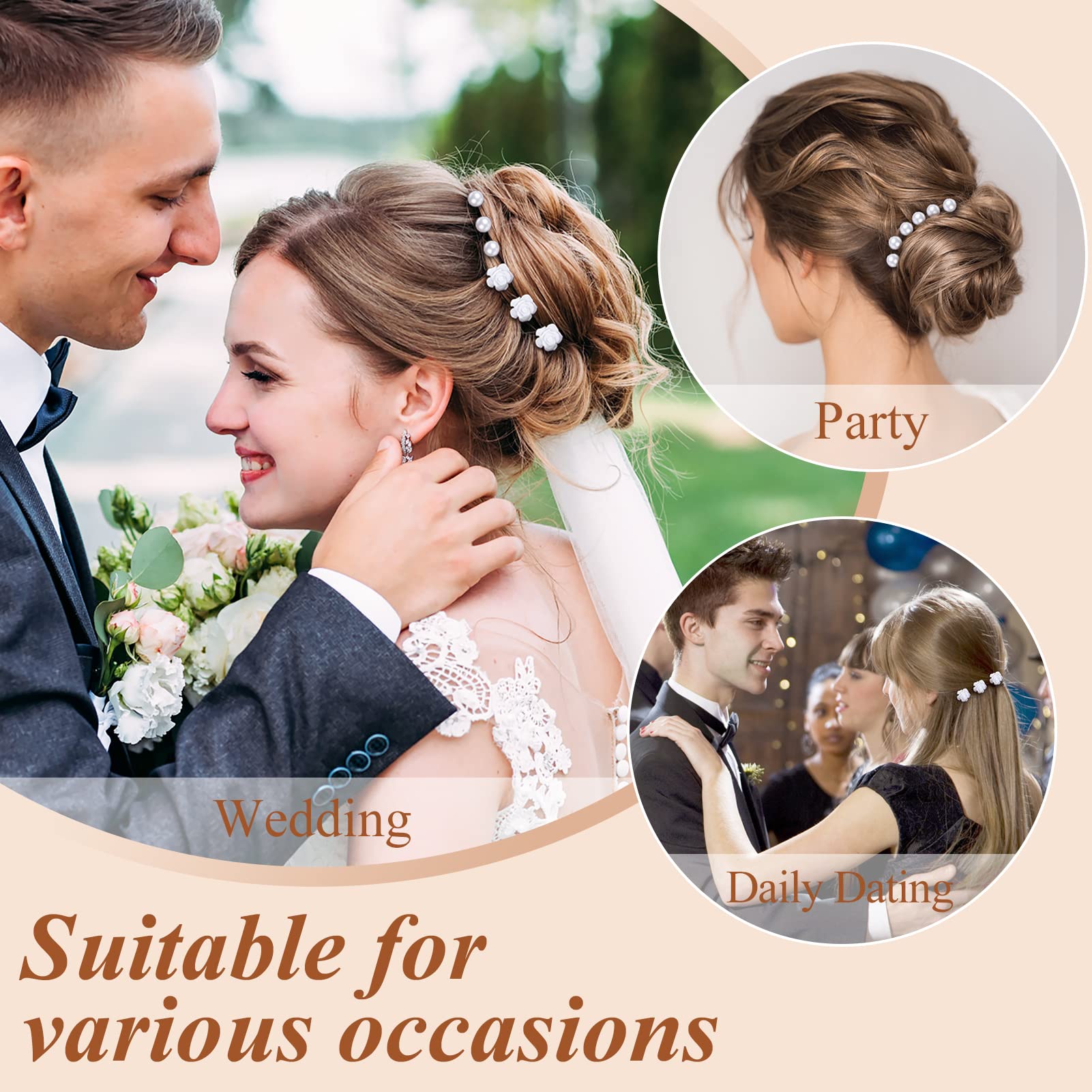 25 Pezzi Forcine per Capelli Sposa, Accessori Capelli Sposa Forcine per Capelli di Rosa Bianca Perla, Capelli con Perlé a Forma di U per Matrimoni, Spose, Damigelle, Anniversari e Comunione
