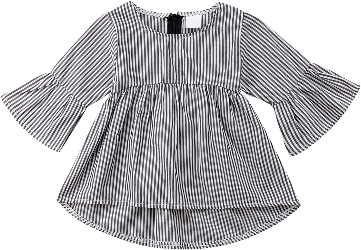Lefyira Baby Girl Stripe Top Blouse Autumn Ruffle Sleeve Shirt Casual Clothes (12-18 Months, Black+White)