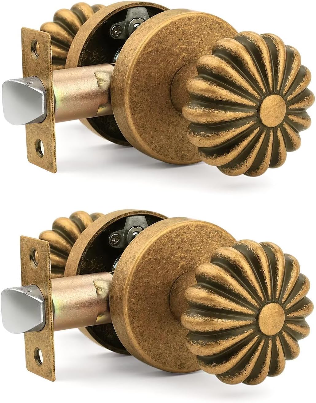 2 Pack Passage Door Knobs Antique Brass, Interior Doorknobs for Closet and Hall, Non Locking Vintage Aged Brass Aluminium Alloy Knob