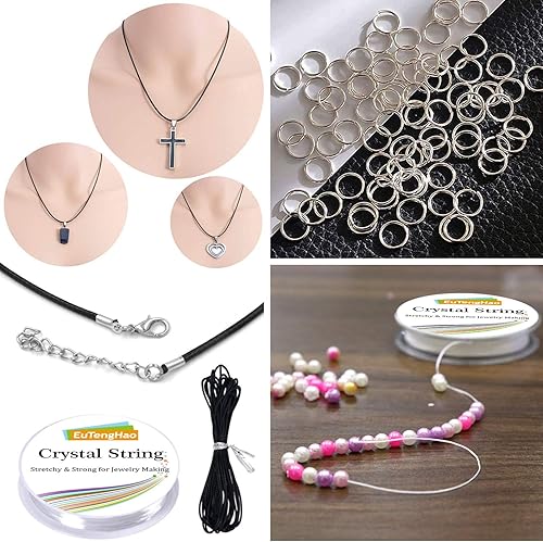 Miniatura 4 de EuTengHao Kit de fabricación de joyas con alicates, alambres, anillos de salto, broches, cordón y más para manualidades de joyería, plata