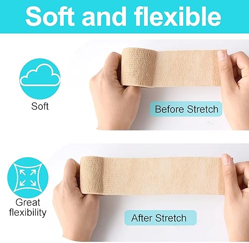 Miniatura 3 de Paquete de 16 vendajes autoadhesivos de 2 pulgadas x 5 yardas, varios colores, transpirable, autoadherente para deportes, cinta de muñeca y tobillo,