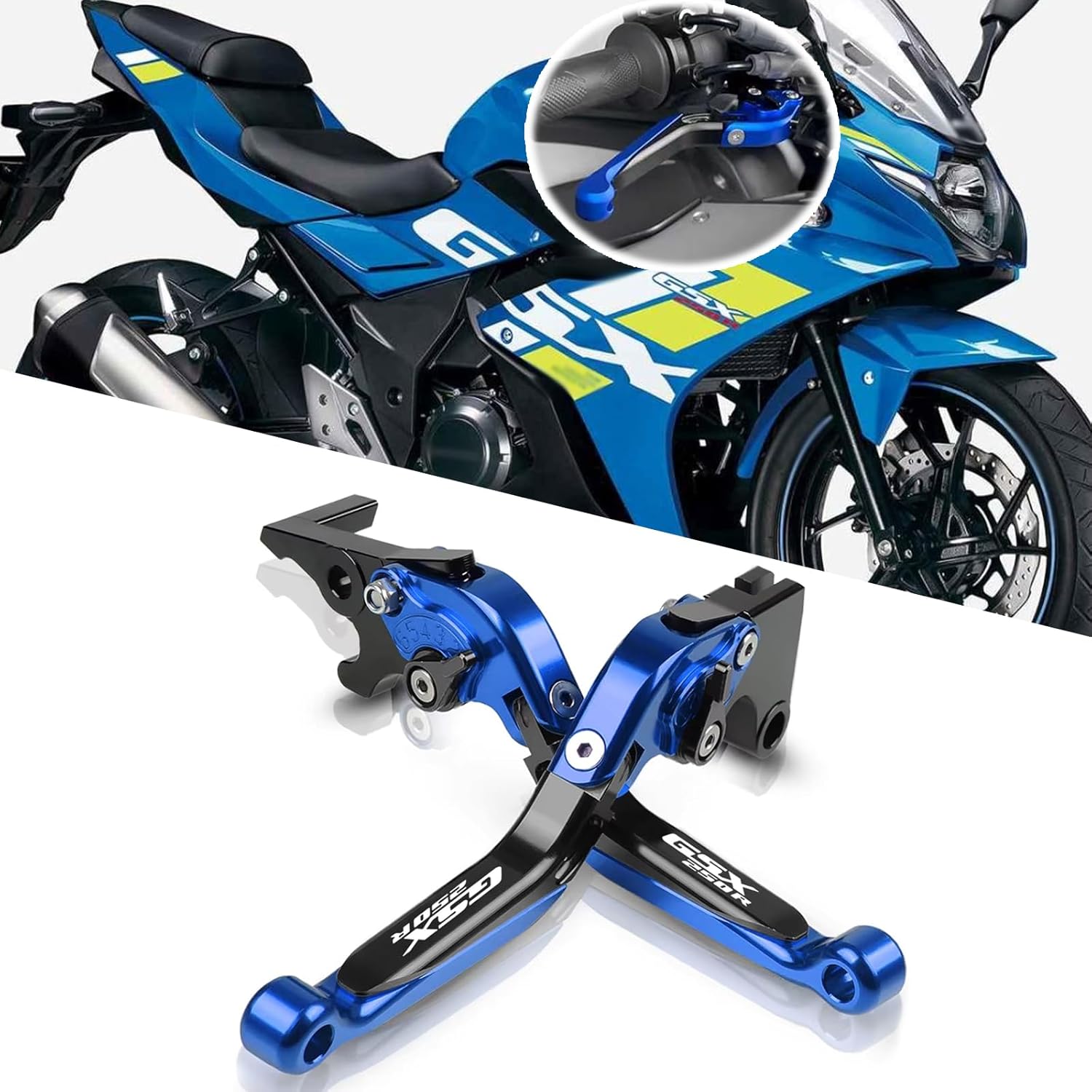 for GSX250R GSX 250R 2025 New Motorcycle CNC 6-Speed Adjustable Brake Clutch Lever Retractable Foldable Brake Clutch Lever gsx250r 2021-2026 Motorcycle Accessories (Blue-Black-Blue)