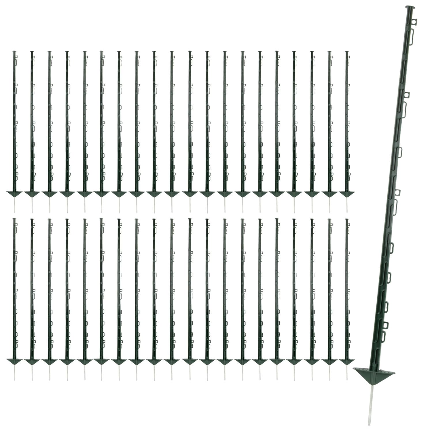 VOSS.farming 40x Kunststoffpfähle 125cm 12 Ösen grün Weidezaunpfahl glasfaserverstärkt Doppeltritt