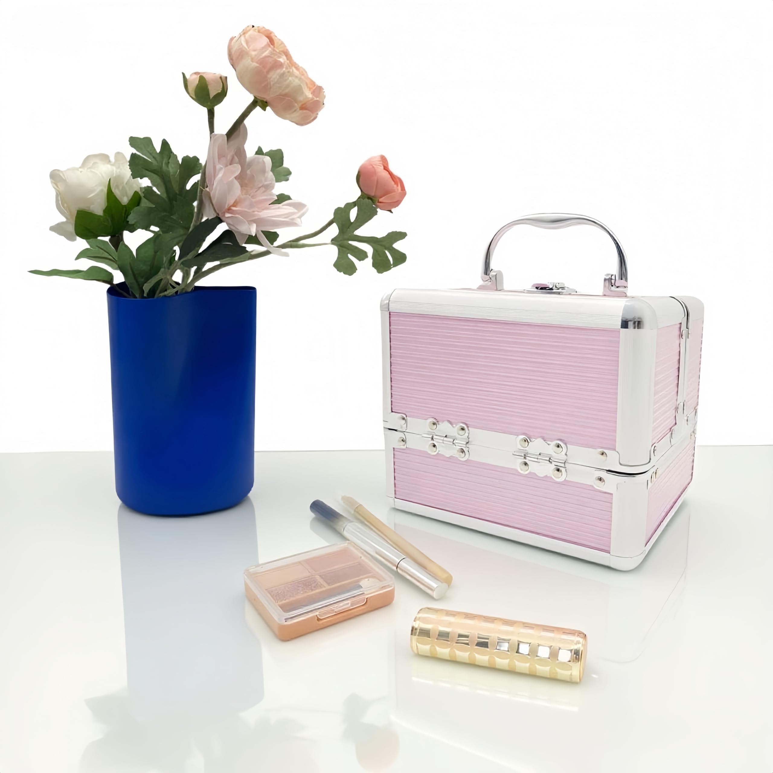 Valigetta Trucchi Valigetta Beauty Case Trucchi Vanity Case Trucco Organizzatore Trucco - 4 Cassetti Pieghevoli, Scomparto Inferiore Grande e Maniglia - Piccolo