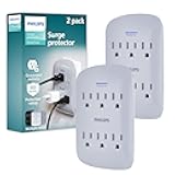 Philips 6-Outlet Extender Surge Protector, 900 Joules, 3-Prong, Space Saving Design, Protection Indicator LED Light, 2 Pack, Grey, SPP3466GR/37