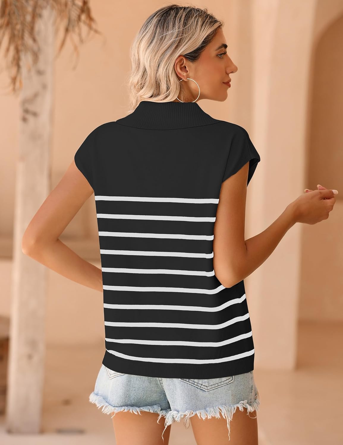 Ivicoer Sweater Vest Women V-Neck Knitted Pullover Short Cap Sleeve Collared Tops Dressy Casual 2025 Summer Fashion Trendy - Image 5