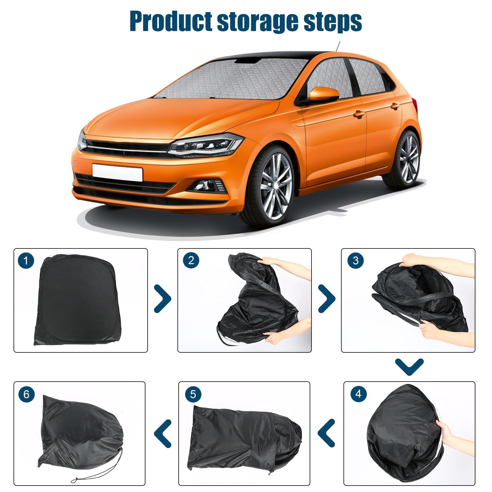 Parabrezza Parasole Auto di Compatibile con VW Polo MK6 2017-2025, 6 Pezzi Copertura Parasole Interna Auto, Visiere Parasole Impermeabile e Pieghevole