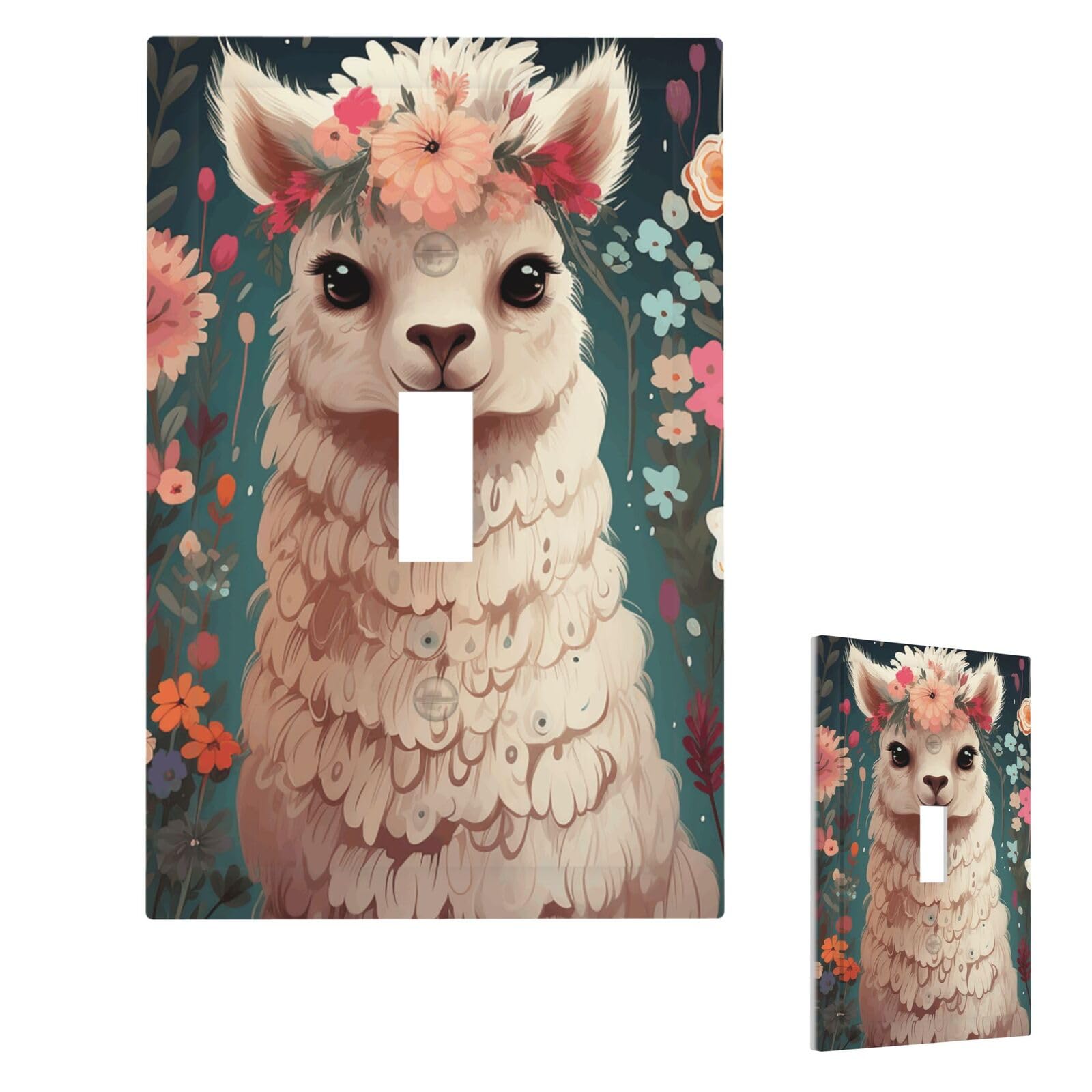 Fekiloot Single Toggle Flower Alpaca Wall Plate Cover Modern Decorative 1 Gang Light Switch Cover Unbreakable Receptacle Outlet Covers For Living Room Bedroom Home Decor