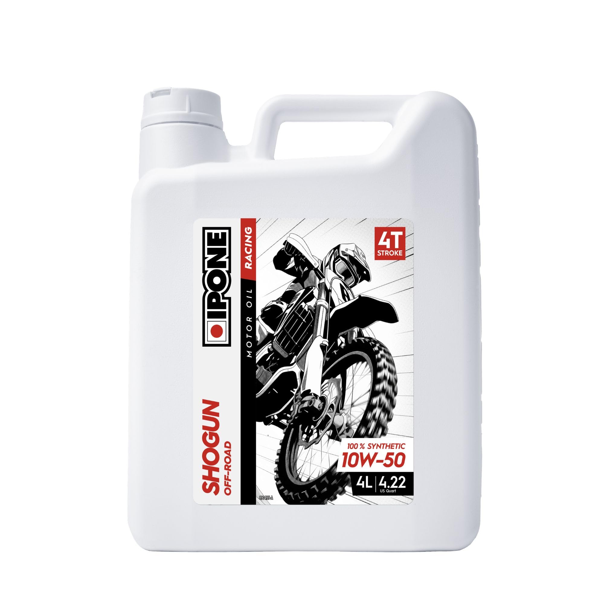 IPONE – Huile Moteur Moto 4 Temps 10W50 Shogun Off-Road – Bidon 4 Litres - 100% synthétique - Gamme Racing - Tout-terrain - Performance exceptionnelles - Protection maximale du moteur