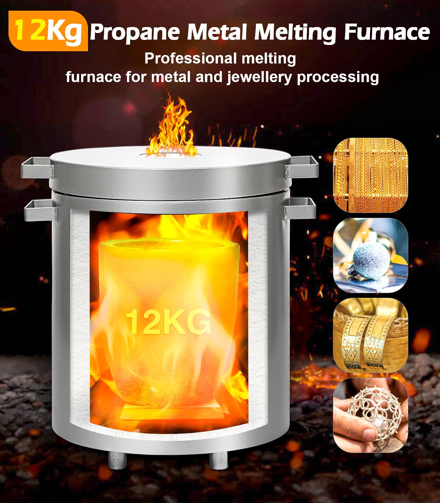 12KG Propane Melting Furnace Kit, Gold Melting Furnace for Melting Scrap Metal and Recovering Gold, Copper and Aluminum Castings