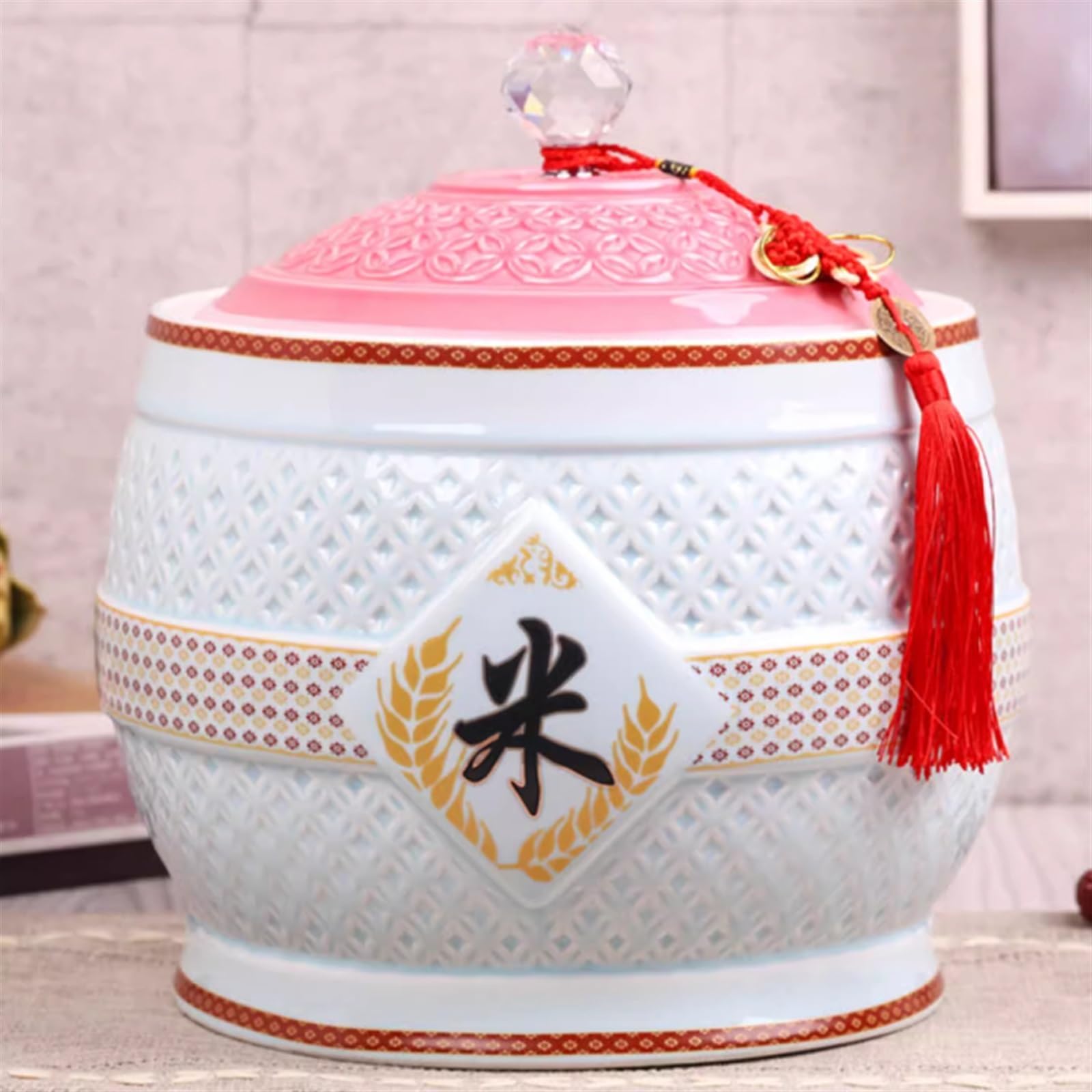 MESCXTY Rice Canisters for Kitchen Pantry Ceramic Jar Airtight Storage Containers Large Box Food with Lids(5KG)