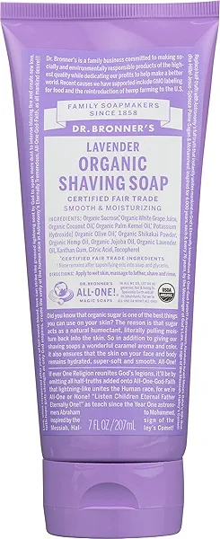 Dr. Bronner's Organic Lavender Shaving Soap, Vegan, Non GMO, 7 Fluid Ounce (Pack Of 1)