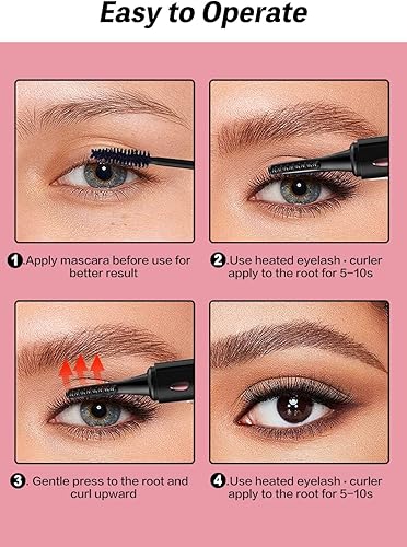 Miniatura 4 de Rizador de pestañas térmico que se calientan rápidamente en 10 segundos, rizador de pestañas eléctrico para mujeres, 24 horas de duración, rizador