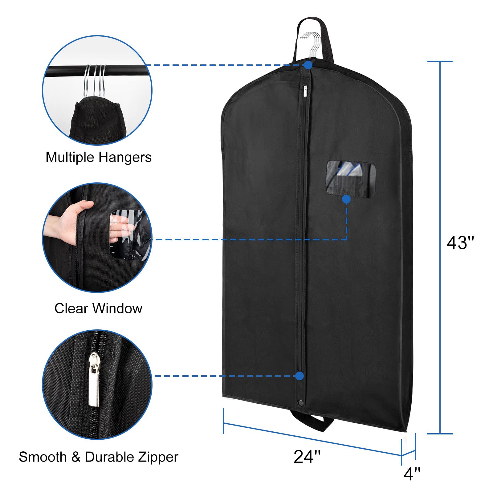 Univivi Sac De Transport De Costumes Pour Homme, Sac De Costume De 127 Cm Avec 5 Poches Zippées, Sacs De Costume Pour Homme Avec Poignées Réglables