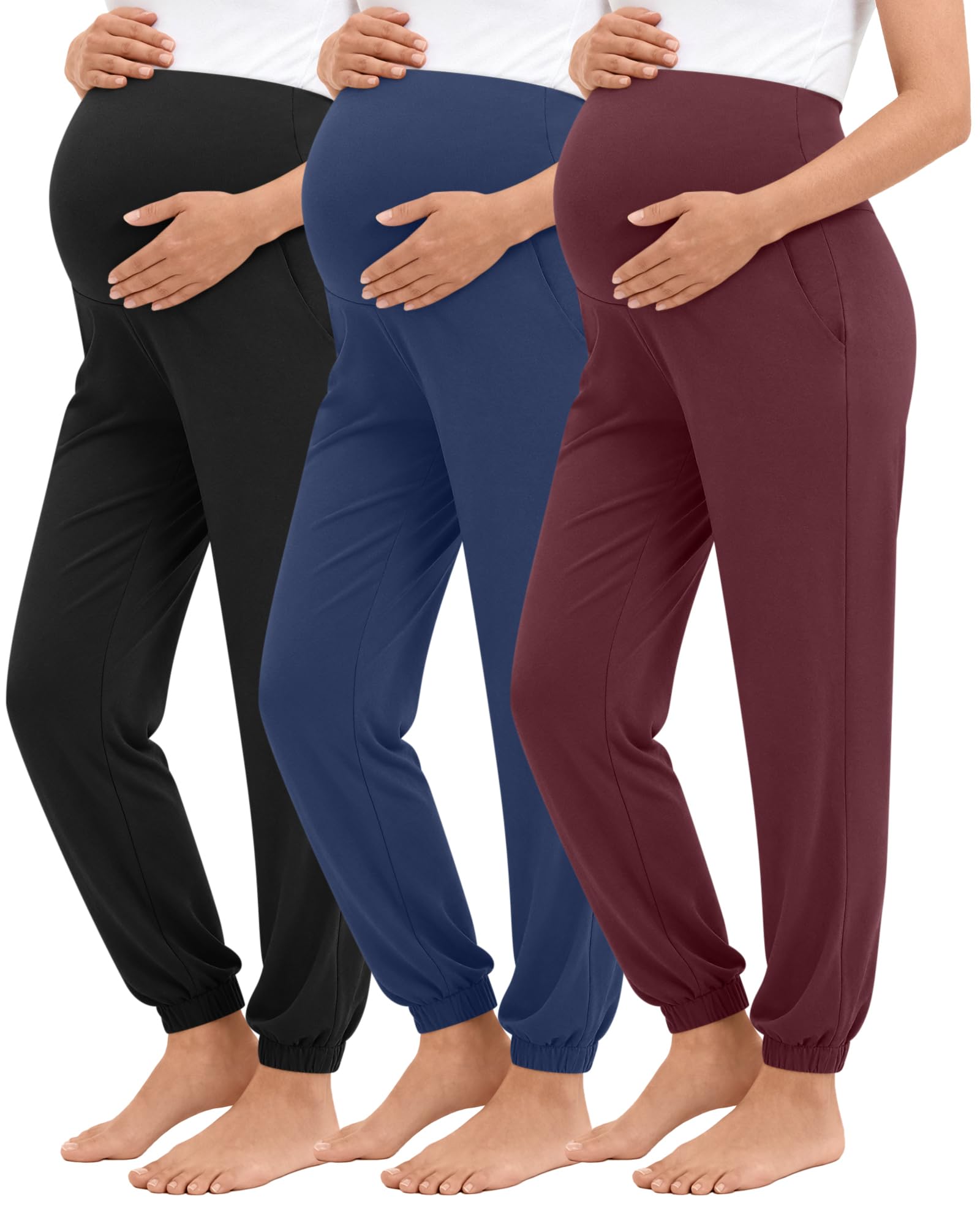 Neer Lot de 3 pantalons de maternité extensibles au-dessus du ventre pour femme avec poches