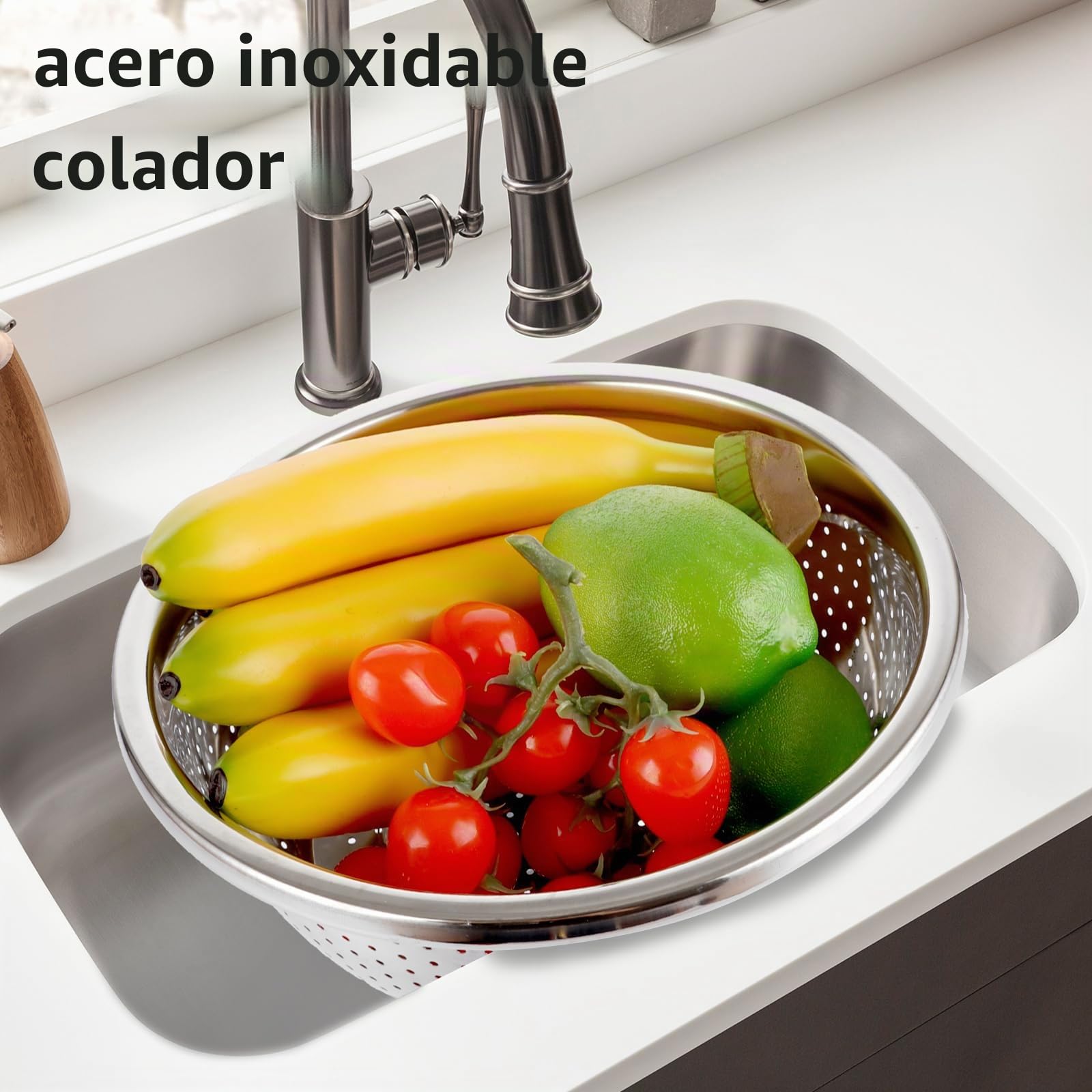 2 Piezas Colador Acero Inoxidable 26 cm, Escurridor Pasta Grande con Bol de Apoyo para Verduras Frutas Arroz, Colador Pasta de Cocina Apilable, Uso Diario en Cocina Familiar
