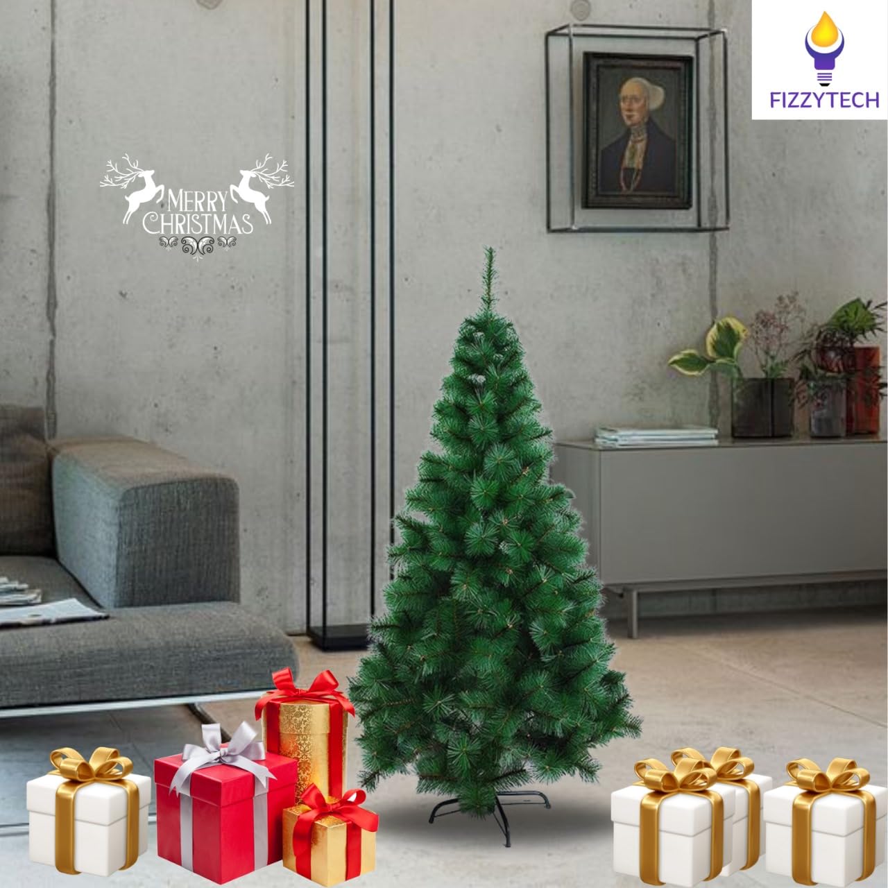 fizzytech 8 Feet Artificial Christmas Tree with 400 Tips | Pine Needle Leaf with Lifelike Foliage & Sturdy Metal Stand | Easy Assembly Perfect for Home Decor, Office & Christmas Decorations 4
