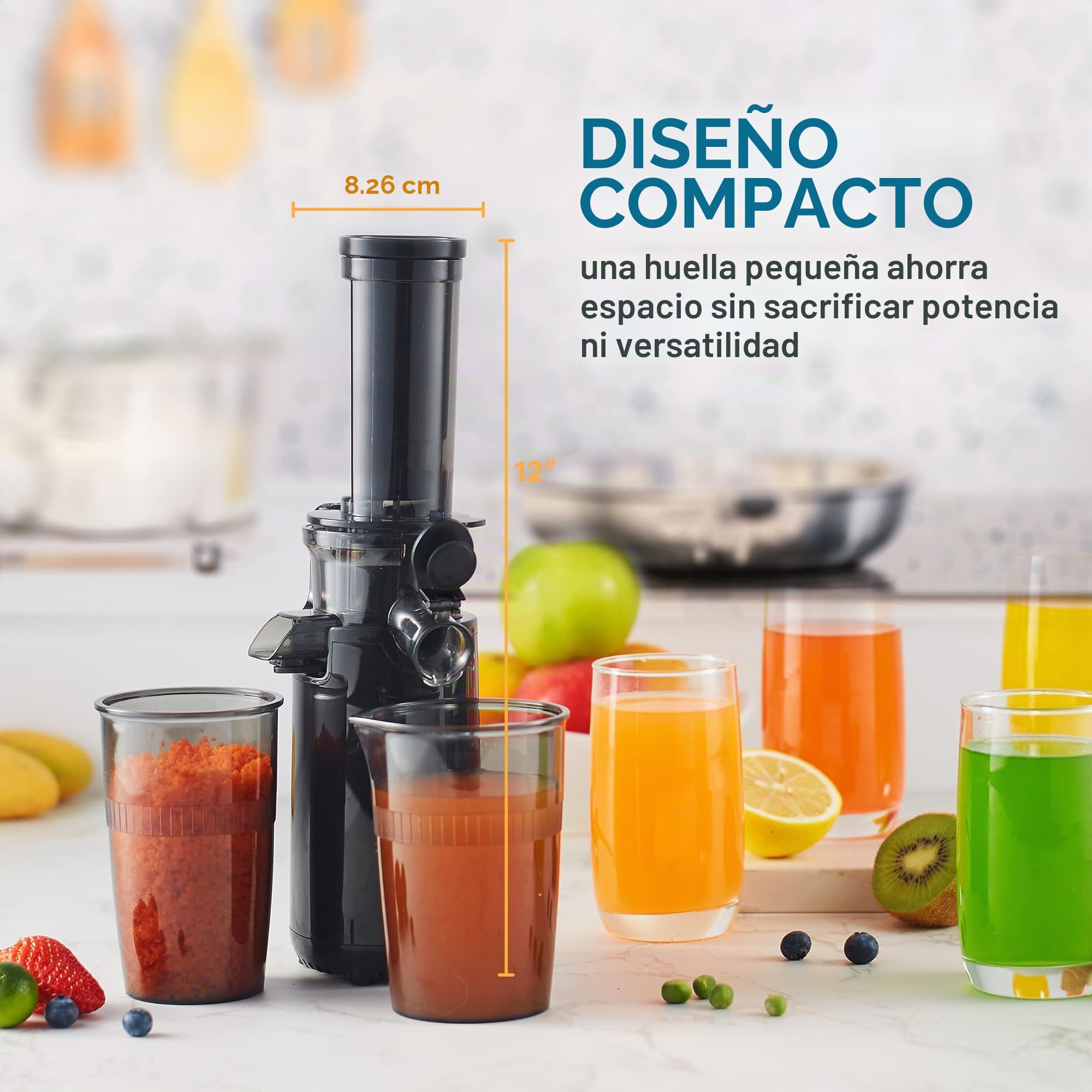 Elite Gourmet EJX600 Exprimidor compacto para masticar, exprimidor prensado en frío, rico en nutrientes y vitaminas, fácil de limpiar, taza de jugo de 16 oz, antracita