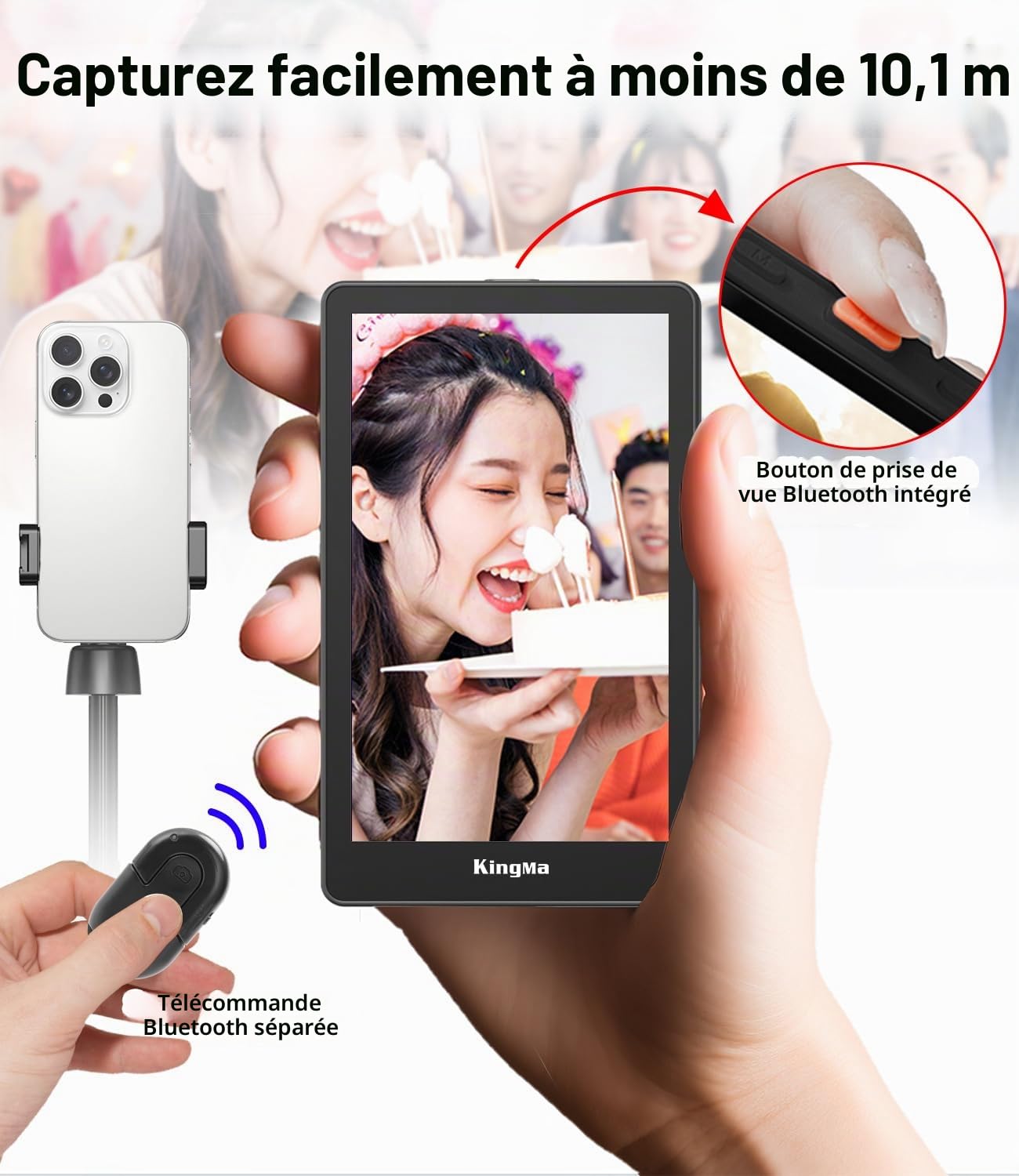 King Ma Téléphone Vlog Selfie Moniteur Écran, Écran Vlog Sync avec Caméra Arrière iPhone, Accessoires Vlog, Diffusion en direct, TikTok, Compatible iPhone Seulement (Prend en charge filaire)