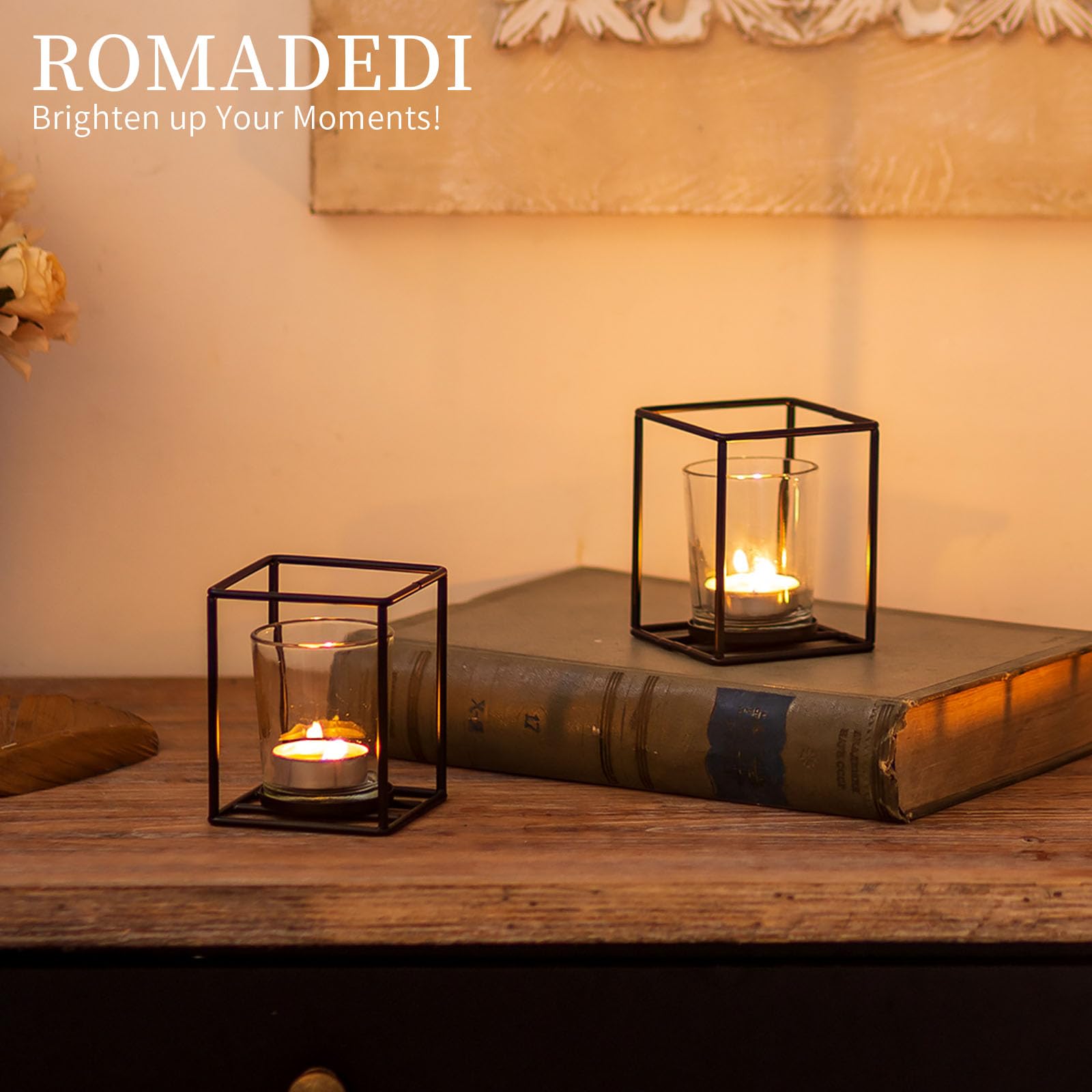 Romadedi Teelichthalter Set – 6 Stück, Geometrisches Muster, Glas Mit Goldakzent, Winddicht