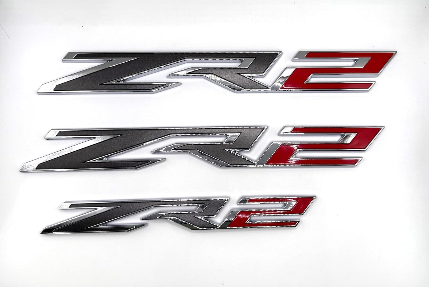 3pack Two Side ZR2 Emblems Badges Plus Rear ZR2 Compatible with Silverado Colorado (Chrome Gray Red)