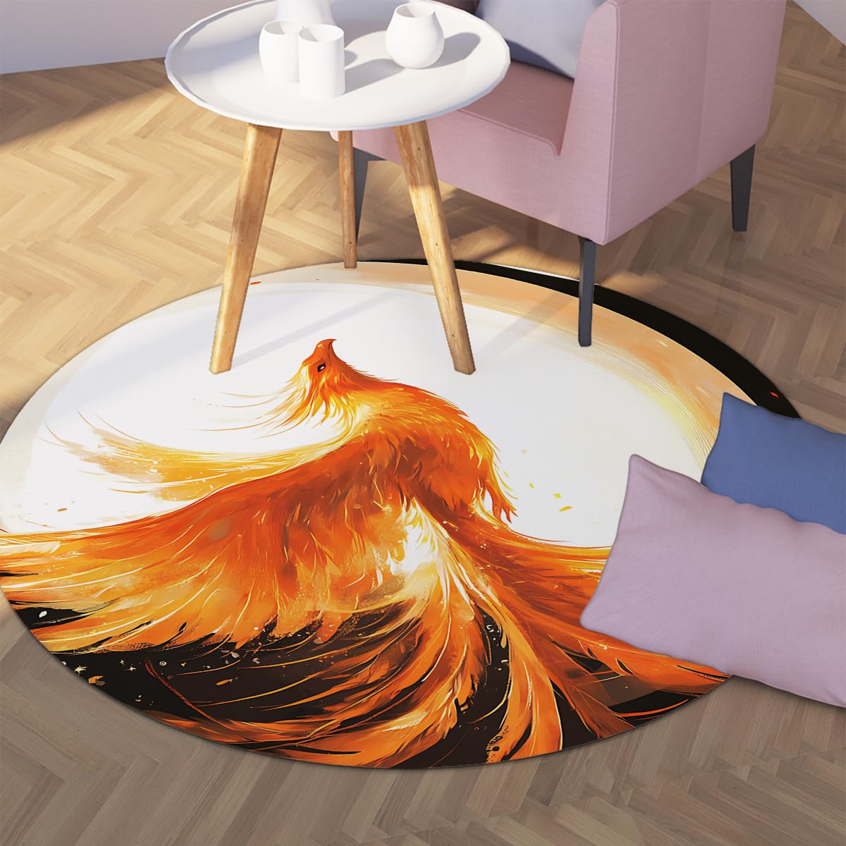 Okrągłe dywaniki o tematyce zwierzęcej 110 cm Fantasy Phoenix Phoenix Pattern Zmywalny lekki dywan do przedszkola przedszkole przedszkole przedszkole maty do dekoracji pokoju dziecięcego