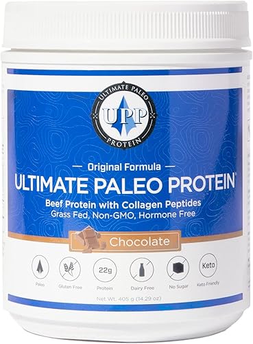 Ultimate Paleo Protein Polvo  Proteína de carne de res alimentada con pasto prémium con péptidos de colágeno  Apto para paleo, sin gluten, apto para