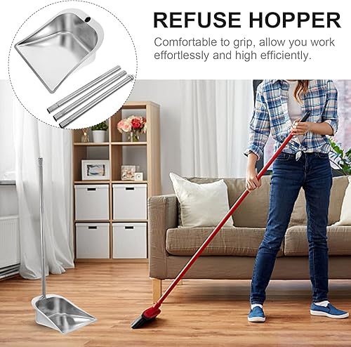 Miniatura 6 de Yardwe Recogedor vertical con mango de metal, recogedores, resistentes sartenes de pie, herramienta de limpieza de residuos de suelos para