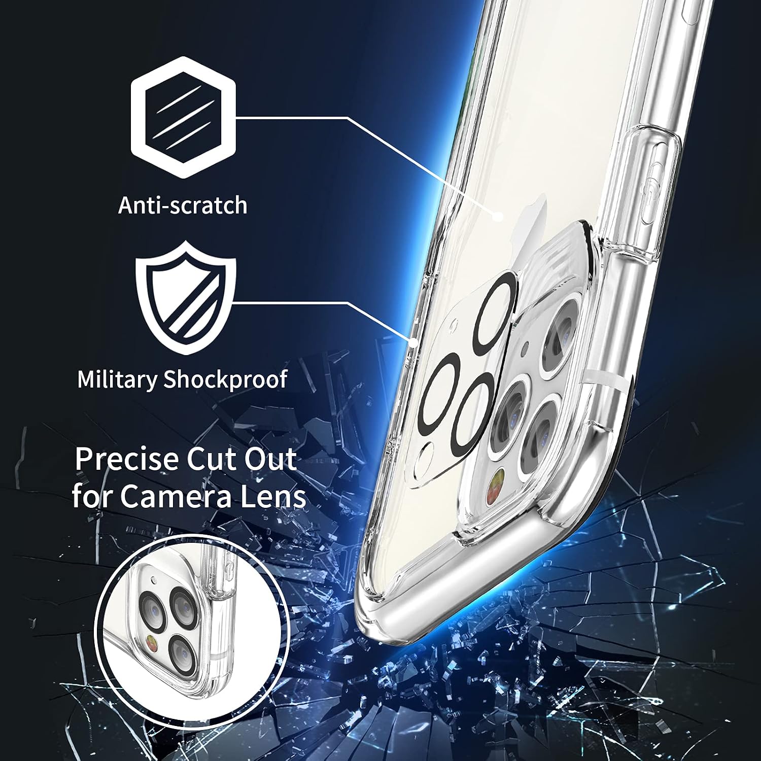 Designed for iPhone 11 Pro Case,ORETech Designed for iPhone 11 Pro Clear Case with 2 x Tempered Glass Screen Protector&Camera Lens Protector for iPhone 11 Pro Cover Case for iPhone 11 Pro Case-Clear