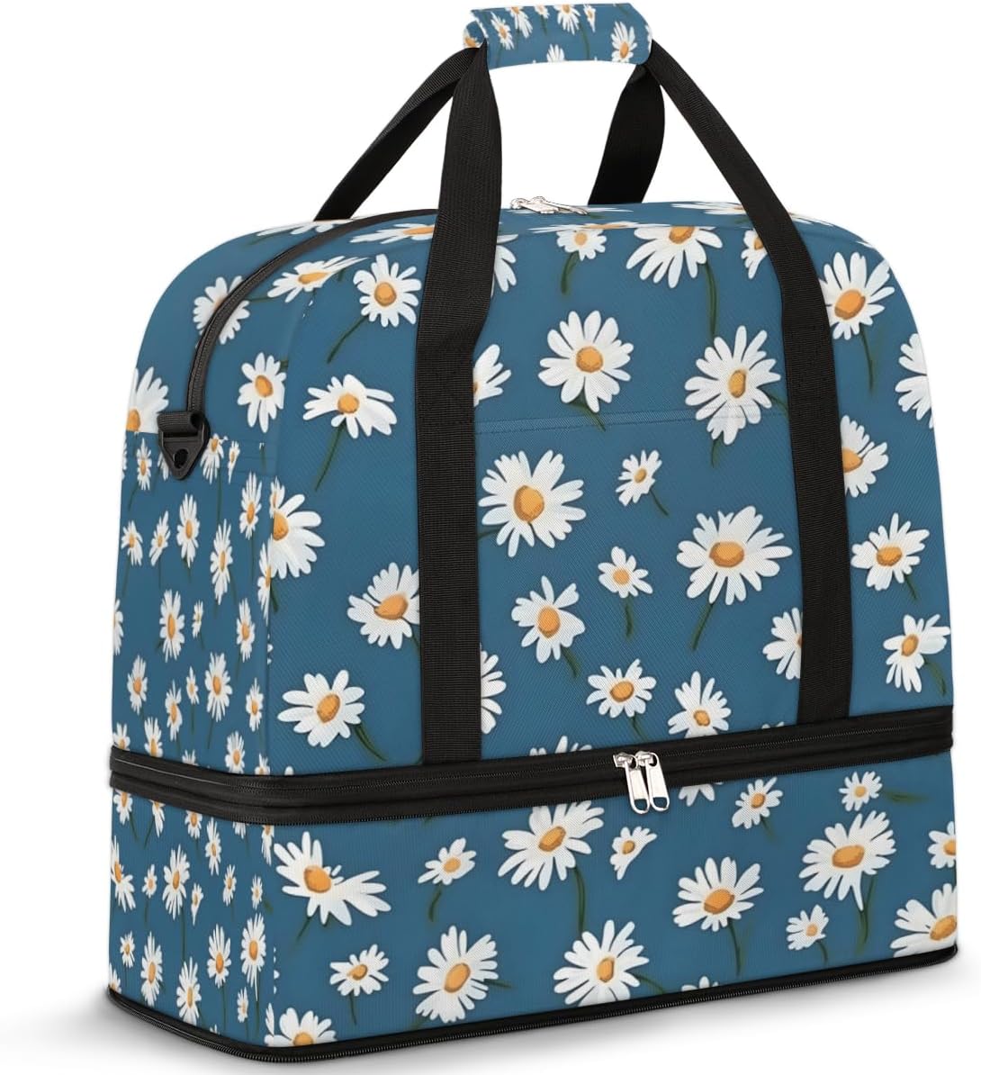 QsirBC Modern Floral Design Gym Bag for Women Duffle Tote with Shoes Compartment Men Weekender Duffel for Dance Travel Sports Swimming Overnight