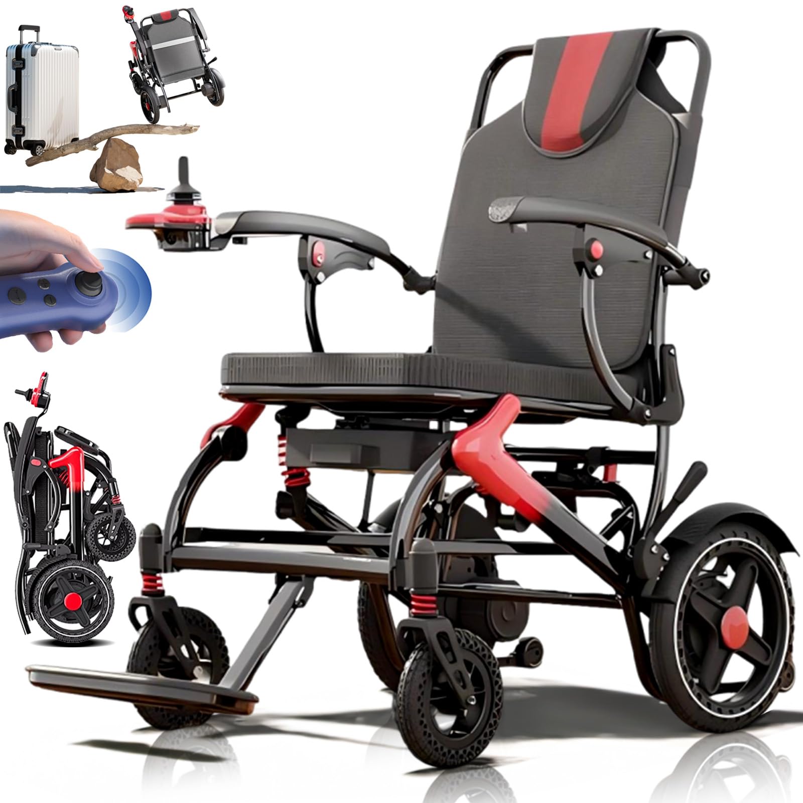 Bueuwe Portable Electric Wheelchair with Remote Control, Ultra-Lightweight & Foldable, 15A Lithium Battery, Up to 18.6 Mile Range, Weighs 37 lbs, Supports up to 330 lbs