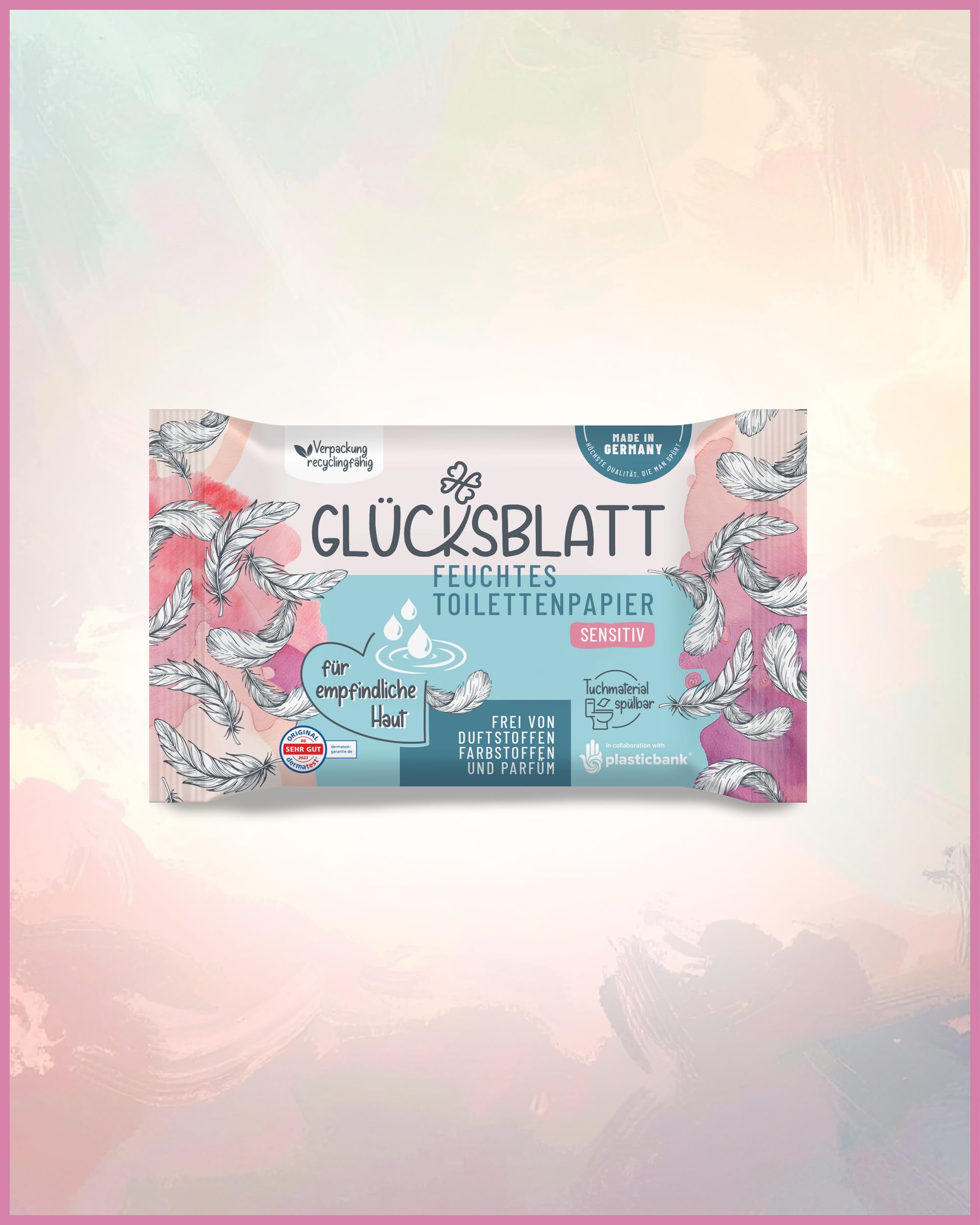 Glücksblatt SENSITIV wilgotny papier toaletowy, 12 opakowań po 42 chusteczki, bez zapachów i barwników, bezzapachowy, testowany dermatologicznie, do skóry wrażliwej, delikatna pielęgnacja