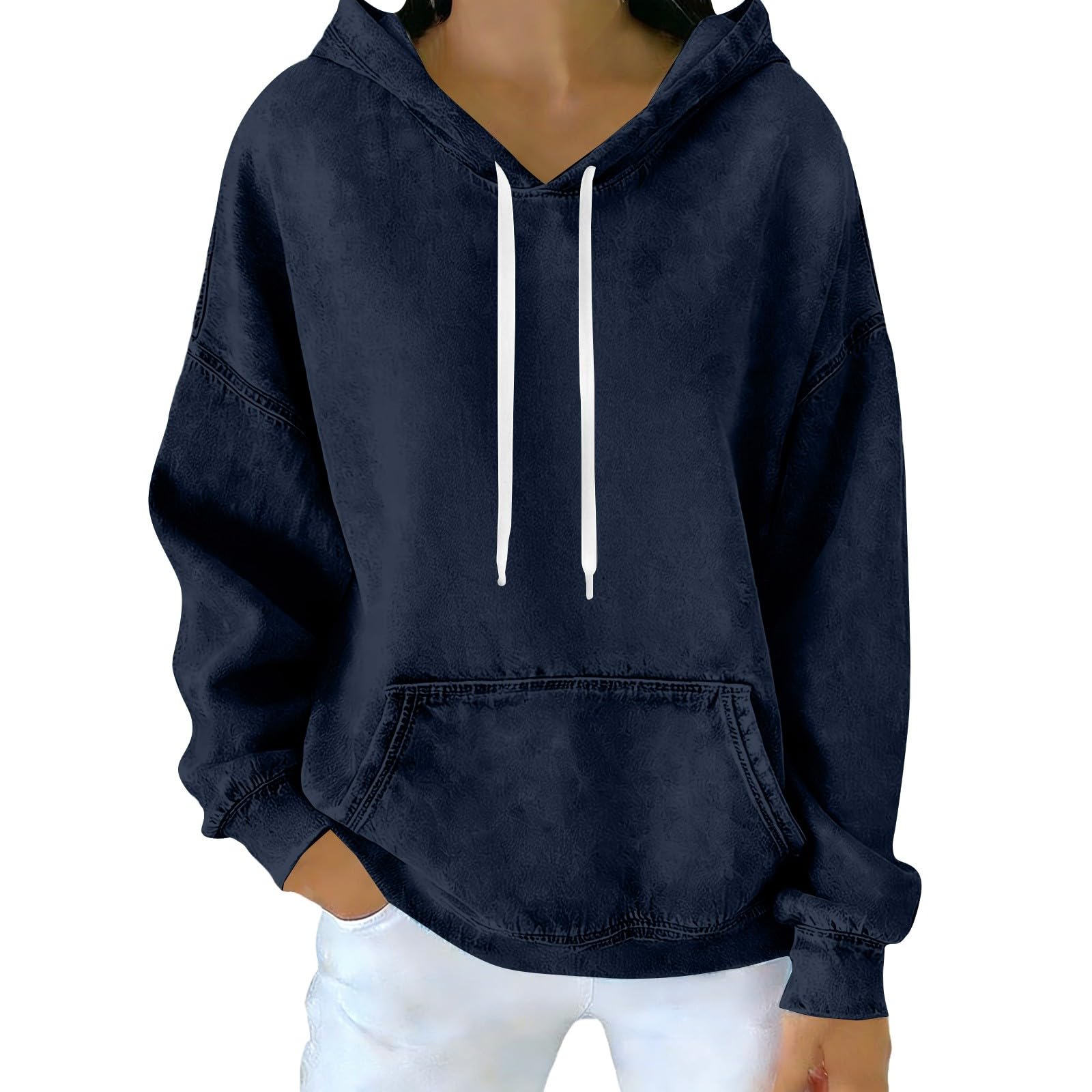 Generisch Sweat à capuche pour femme - Oversize - En jean - Manches longues - Couleur unie - Décontracté - Pour le sport - Streetwear - Mode - Veste à capuche chaude pour l'automne - Pour femme