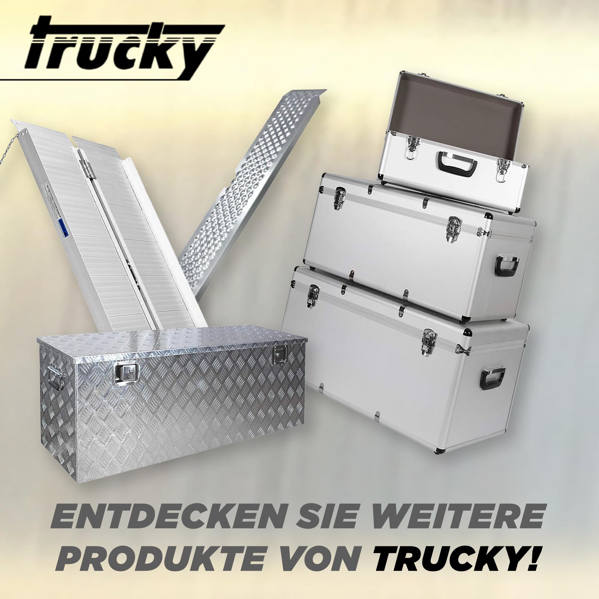 Trucky Skrzynka na samochód z aluminium, model D210, 129 x 39 x 45 cm, zamykana, wytrzymała blacha ryflowana, łącznie z zestawem montażowym, do warsztatu, hobby, samochodu
