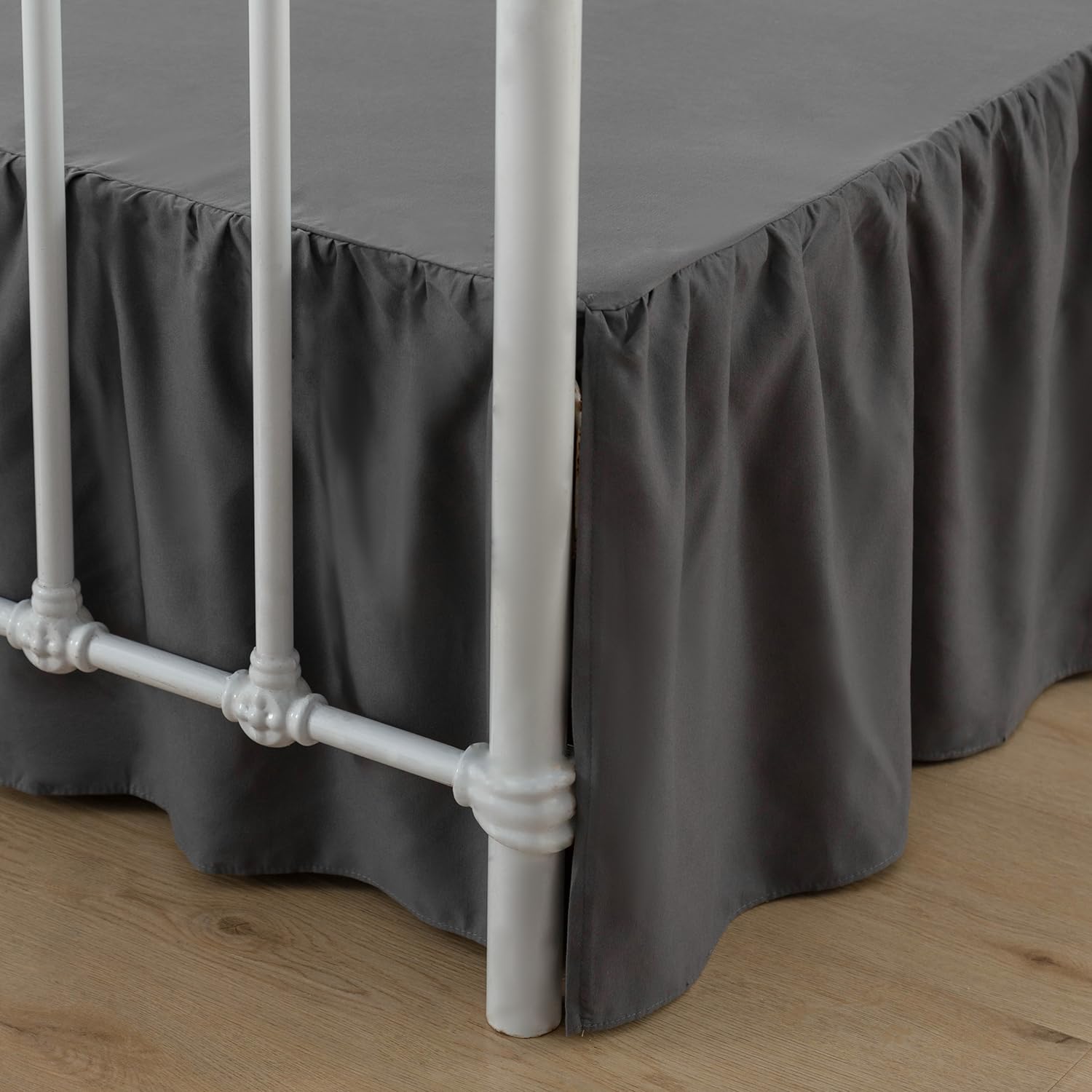 Bed Skirt King Size Ruffled Bed Skirts with Split Corners, 12 Inch Drop Dust Ruffle Bed Skirt with Platform, Darkgrey, 12" King